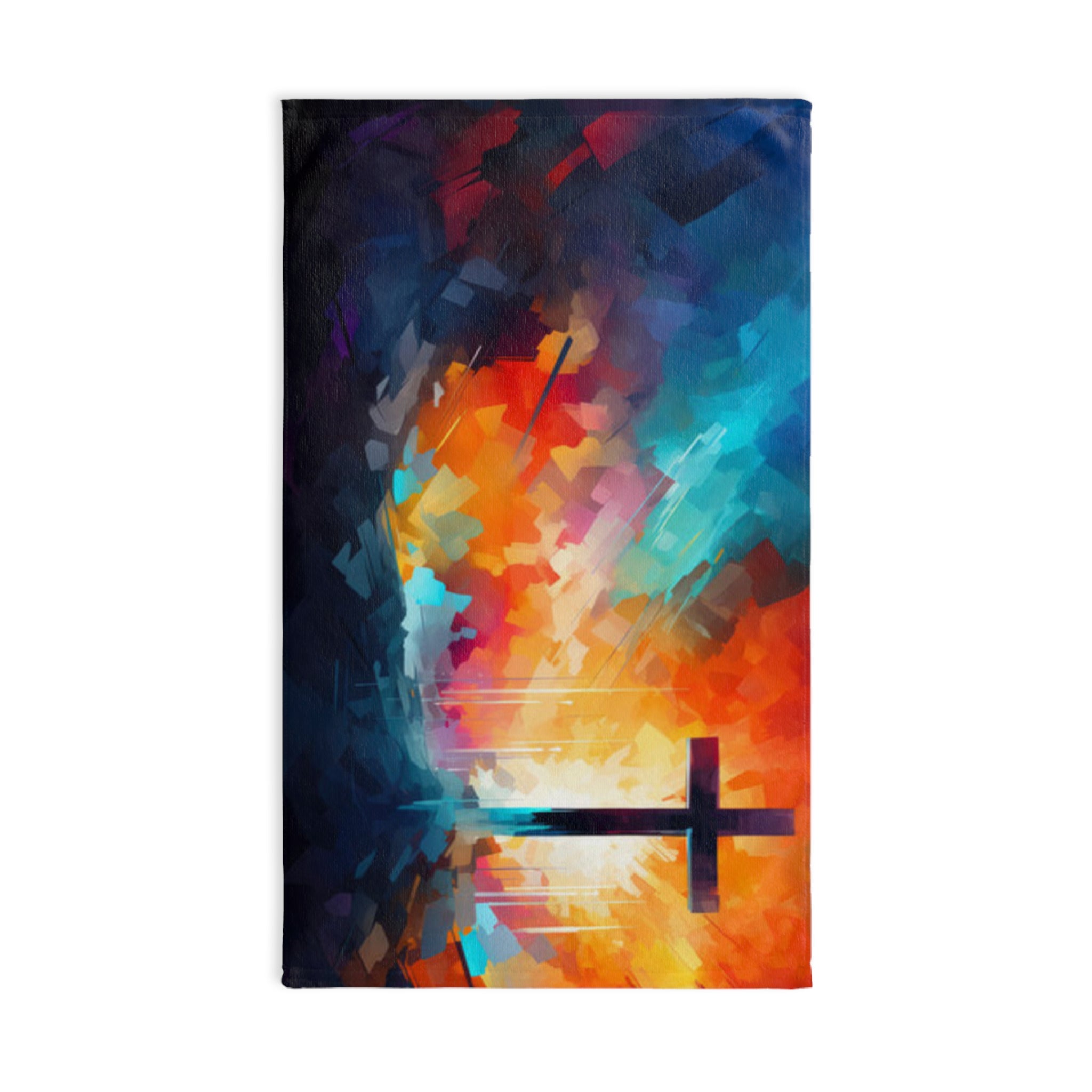 Christian Hand Towel with Cross – Abstract Colorful Faith-Inspired Bathroom Decor