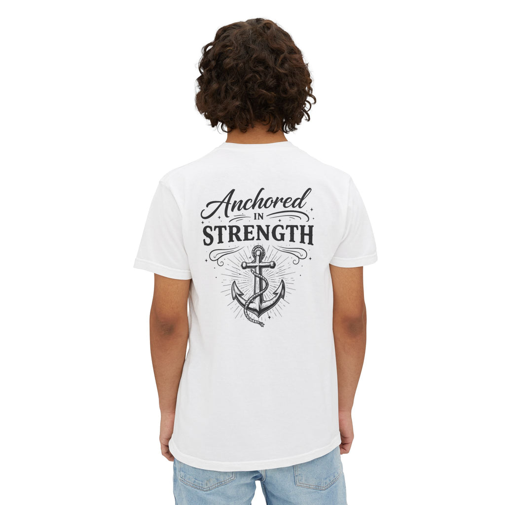 Anchored in Strength Christian T-Shirt | Faith-Based Anchor Cross Graphic Tee | Inspirational Christian Apparel | Faith & Home Co
