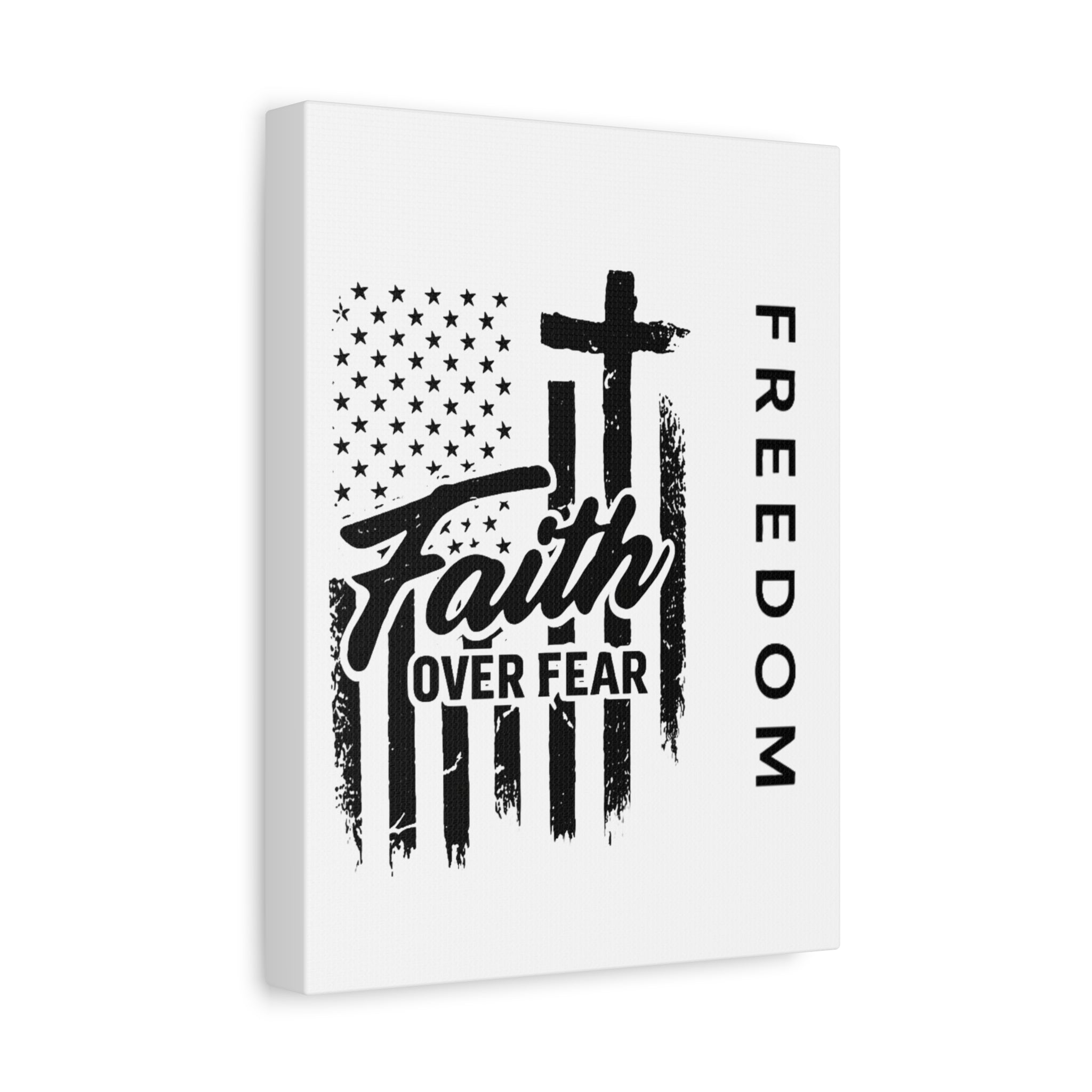 Faith Over Fear Canvas Wall Art – Christian American Flag with Cross & "FREEDOM" Design, Inspirational Home Decor