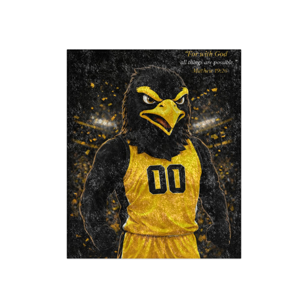 Black & Gold Basketball Crushed Velvet Blanket – Faith-Inspired Sports Throw with Matthew 19:26 Scripture
