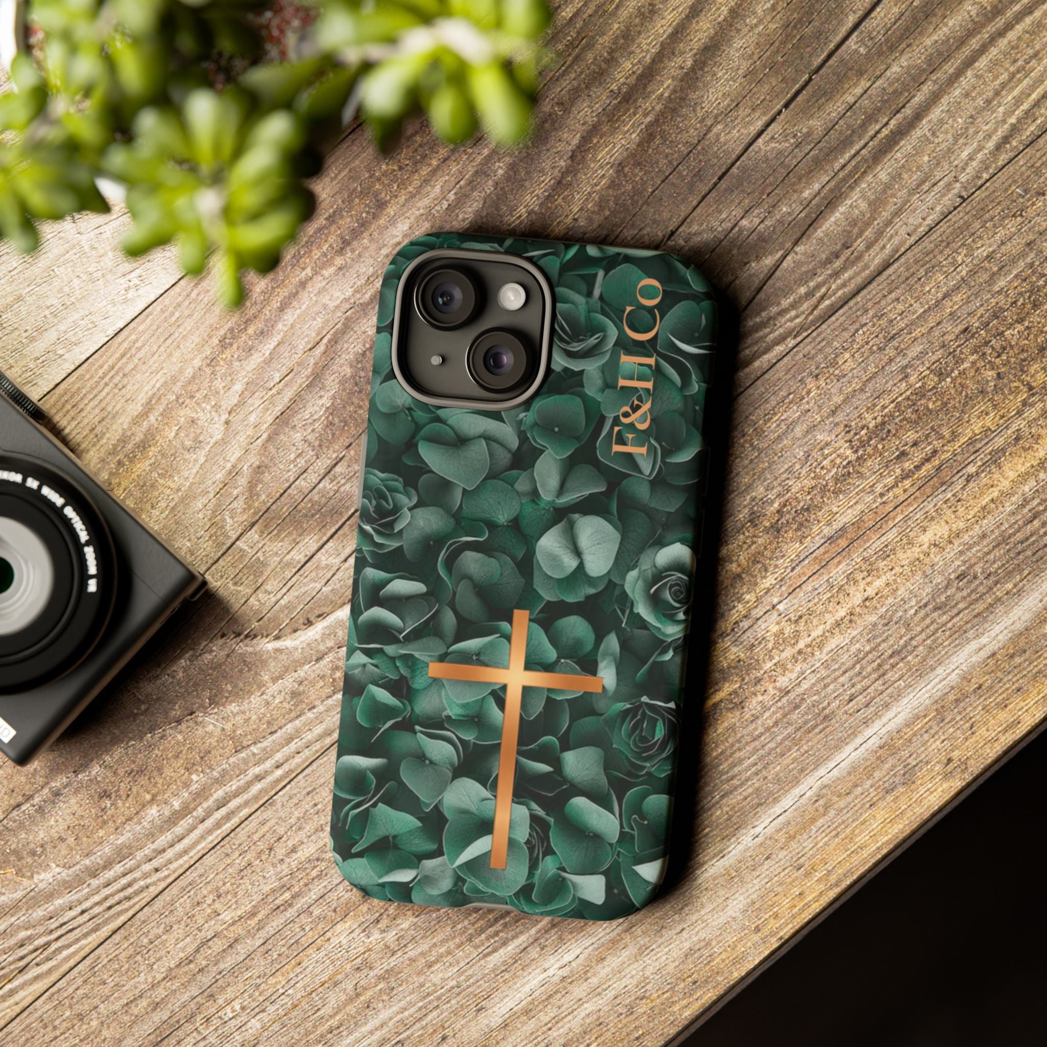 Christian Floral iPhone Case with Cross – Forest Green Faith Phone Cover | Faith & Home Co