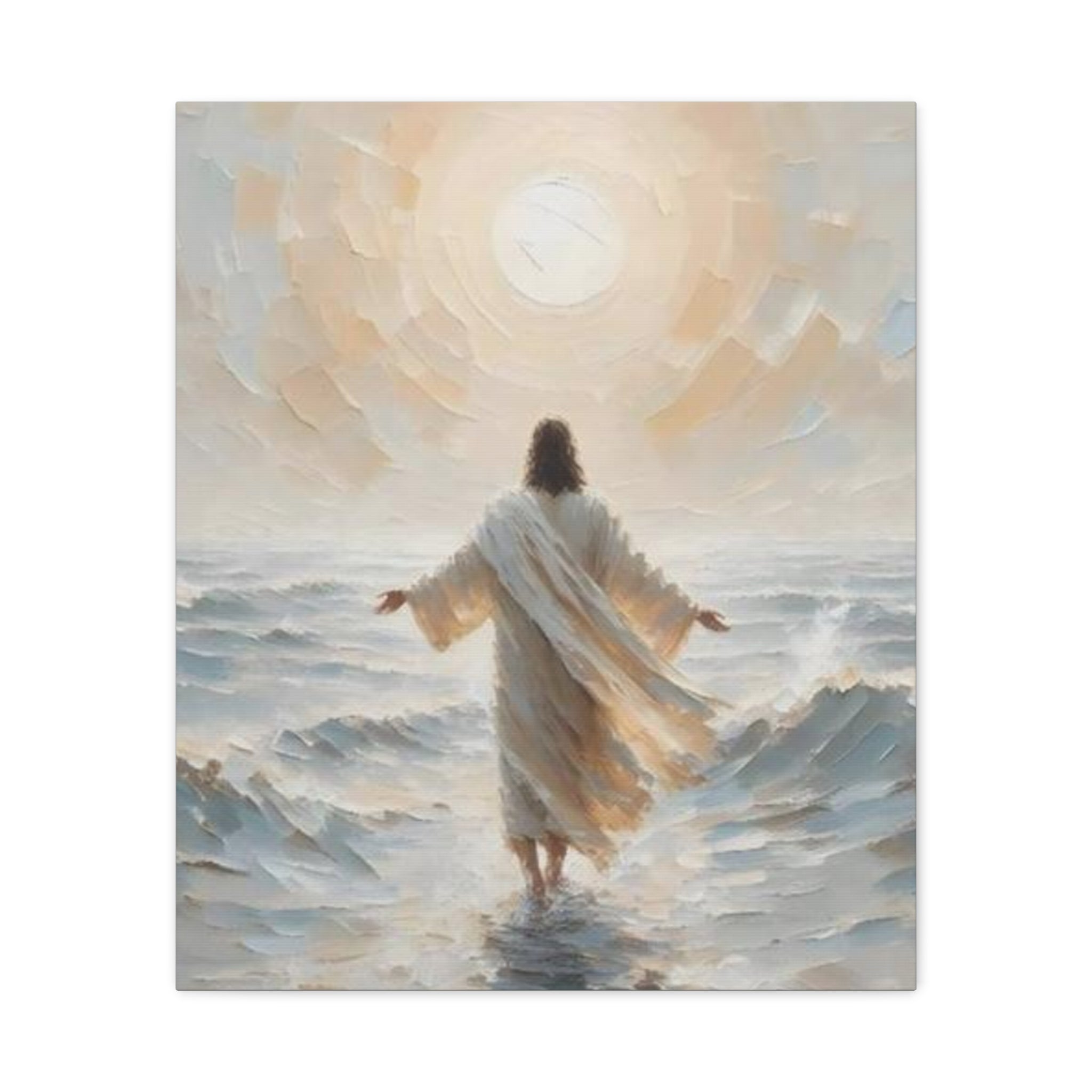 Jesus Walking on Water Canvas Wall Art – Christian Faith Ocean Artwork | Inspirational Christian Home Décor