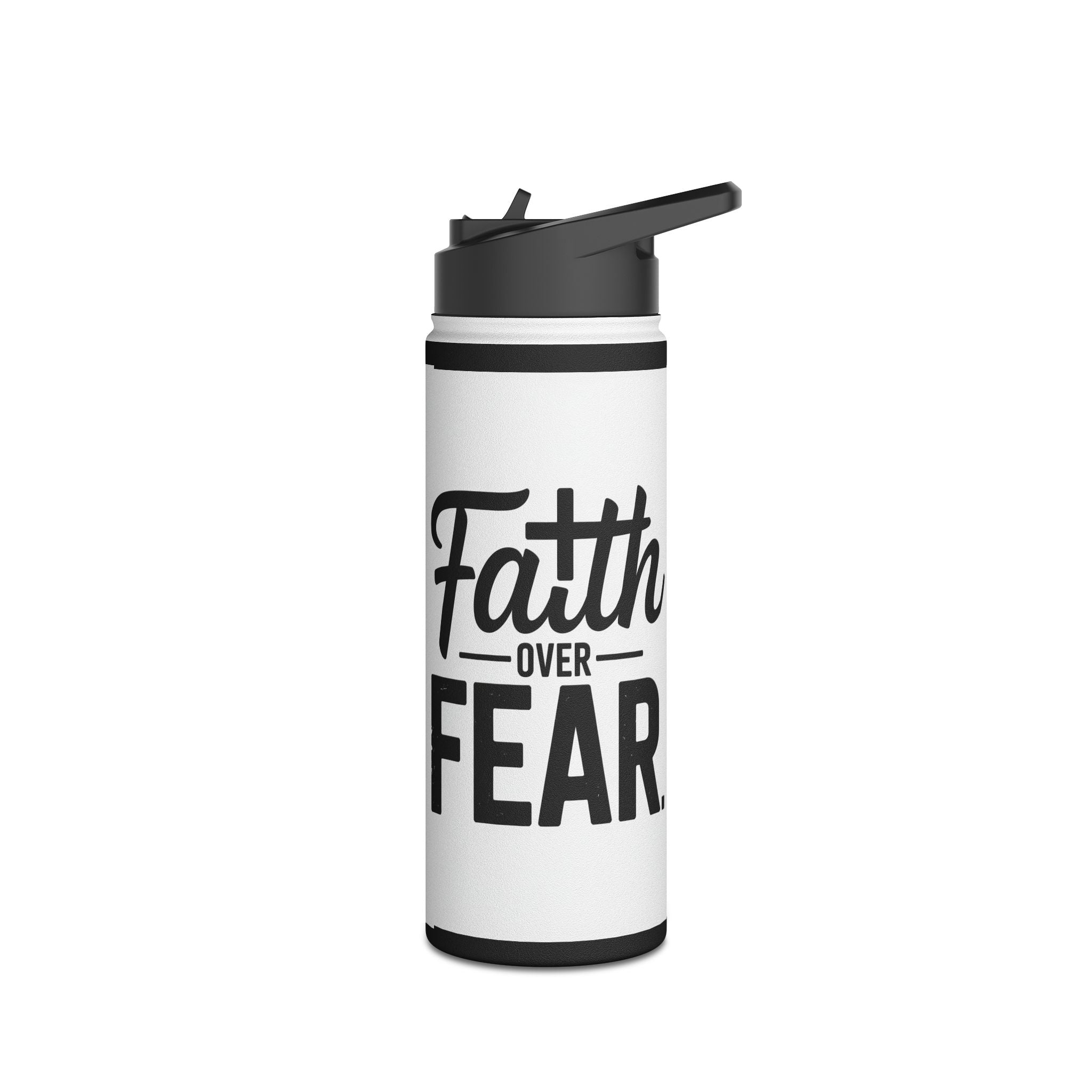 Faith Over Fear White Water Bottle | Christian Inspirational Drinkware | Faith-Based Gift