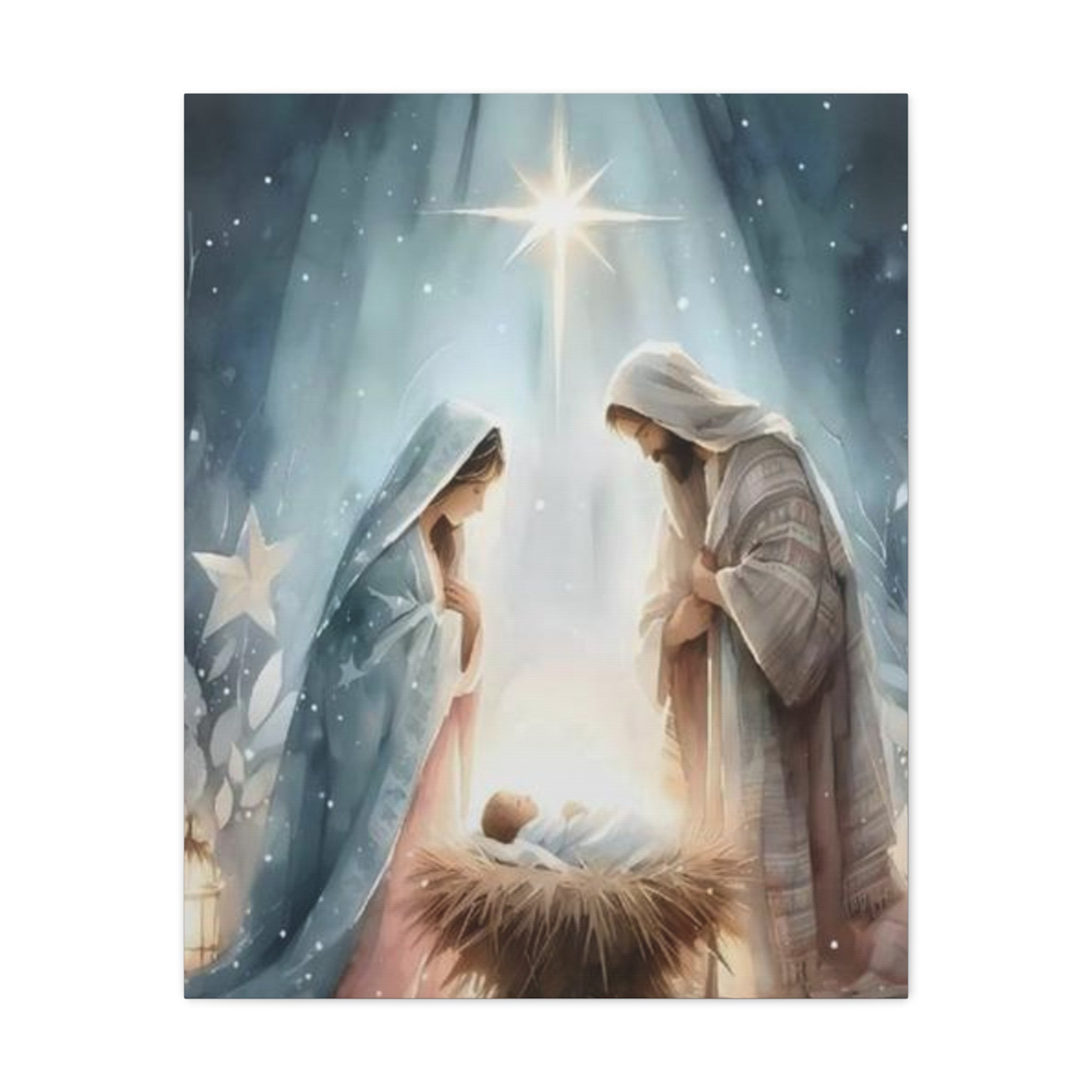 Holy Family Nativity Canvas Wall Art – Mary and Joseph Christian Christmas Artwork, Faith-Inspired Home Décor