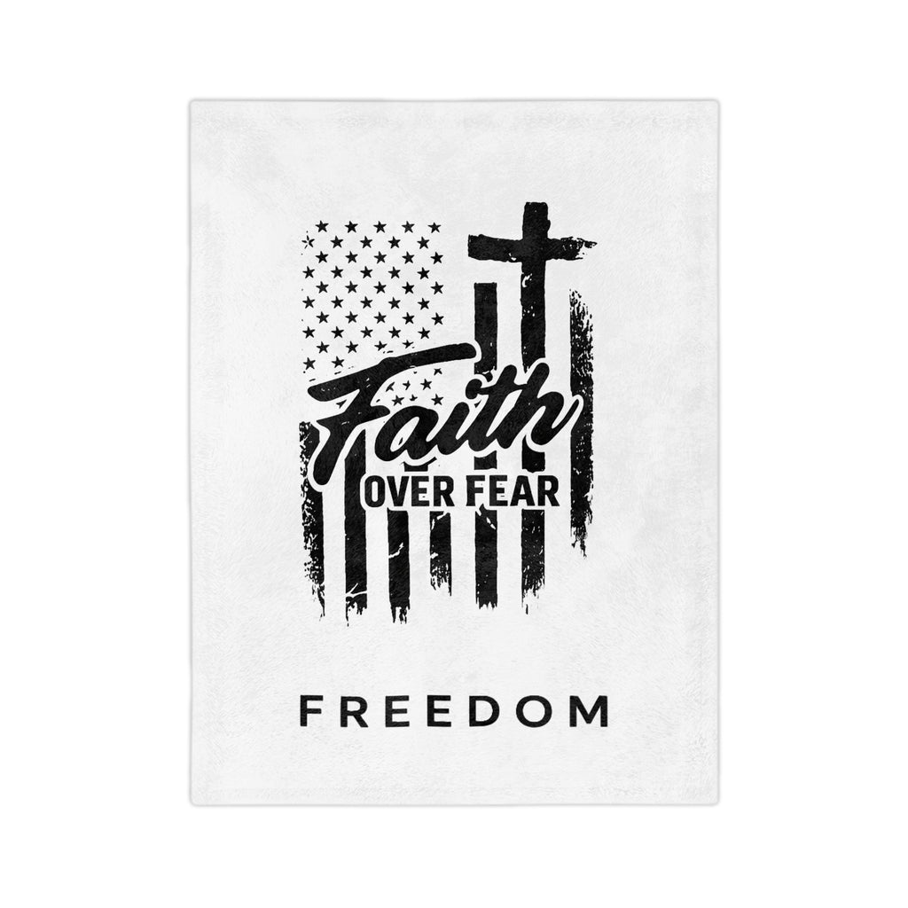 Faith Over Fear Blanket – “FREEDOM” Patriotic Christian Throw Blanket | Soft Cozy Fleece | American Flag Cross Blanket for Home, Couch & Bed