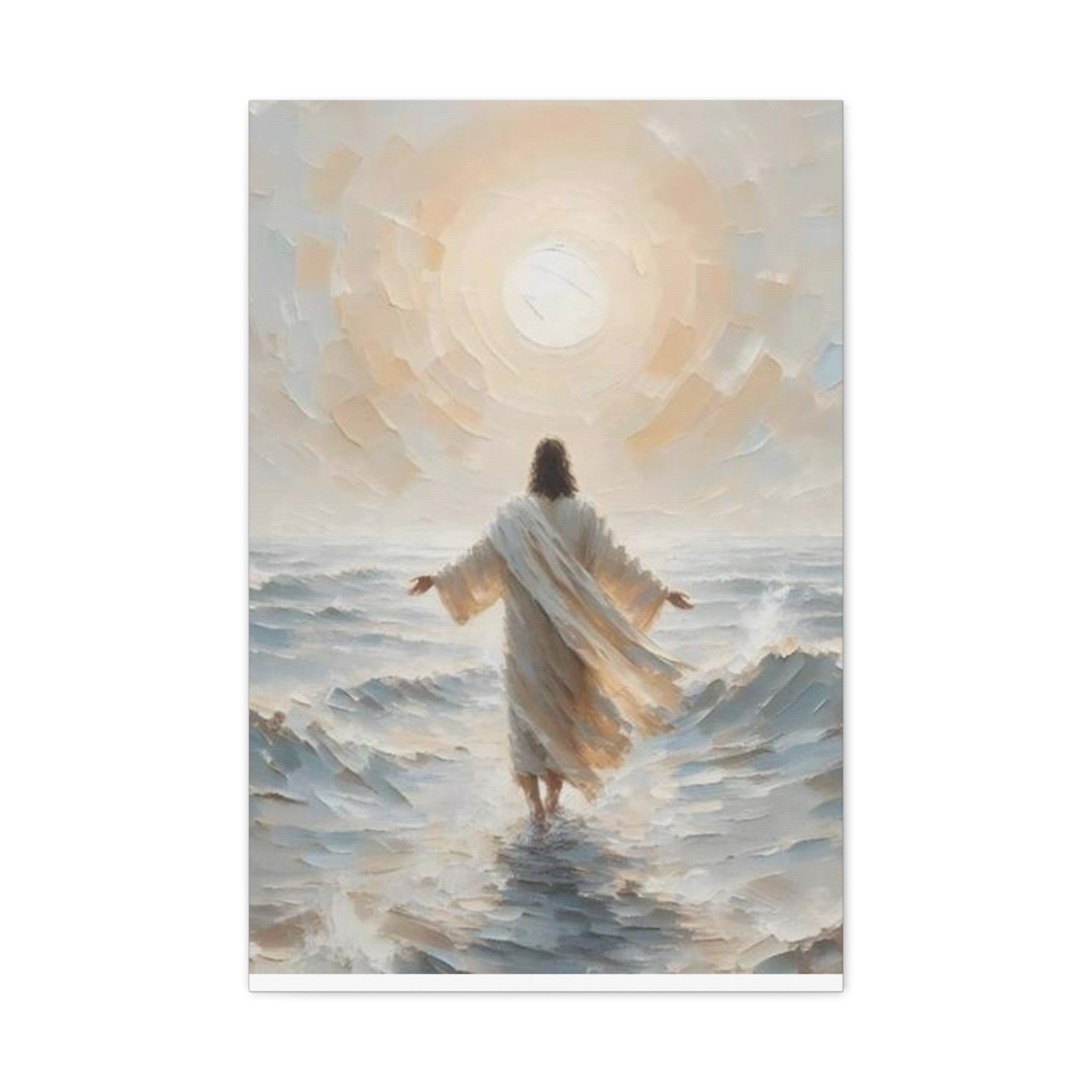 Jesus Walking on Water Canvas Wall Art – Christian Faith Ocean Artwork | Inspirational Christian Home Décor