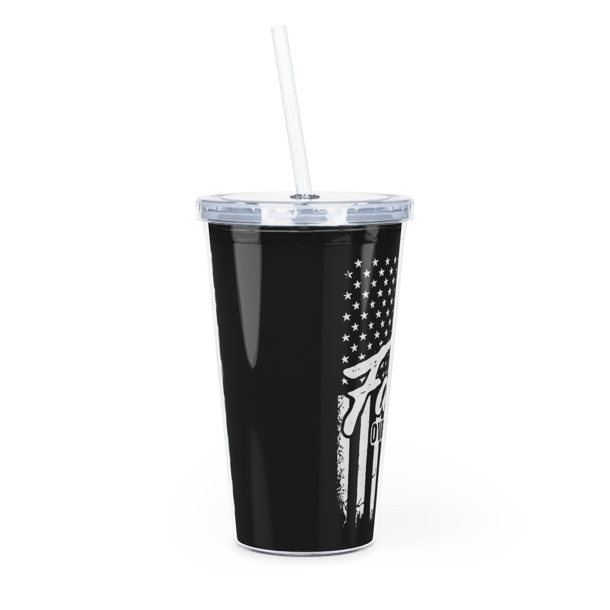 Faith Over Fear Plastic Tumbler – Christian Cup with Straw, Cross & American Flag Design, 20oz Reusable Drinkware