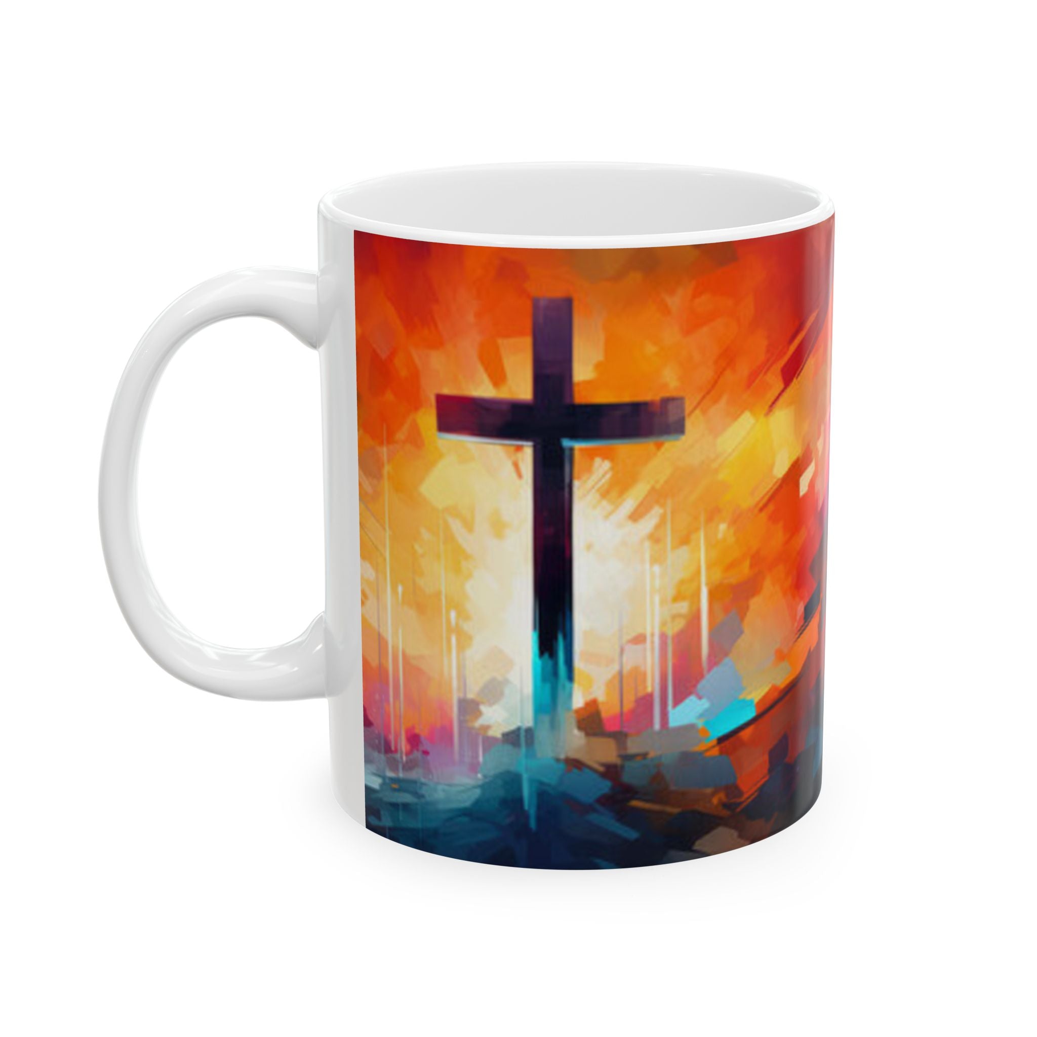 Christian Coffee Mug with Cross – Inspirational Abstract Faith Design | Gift for Believers