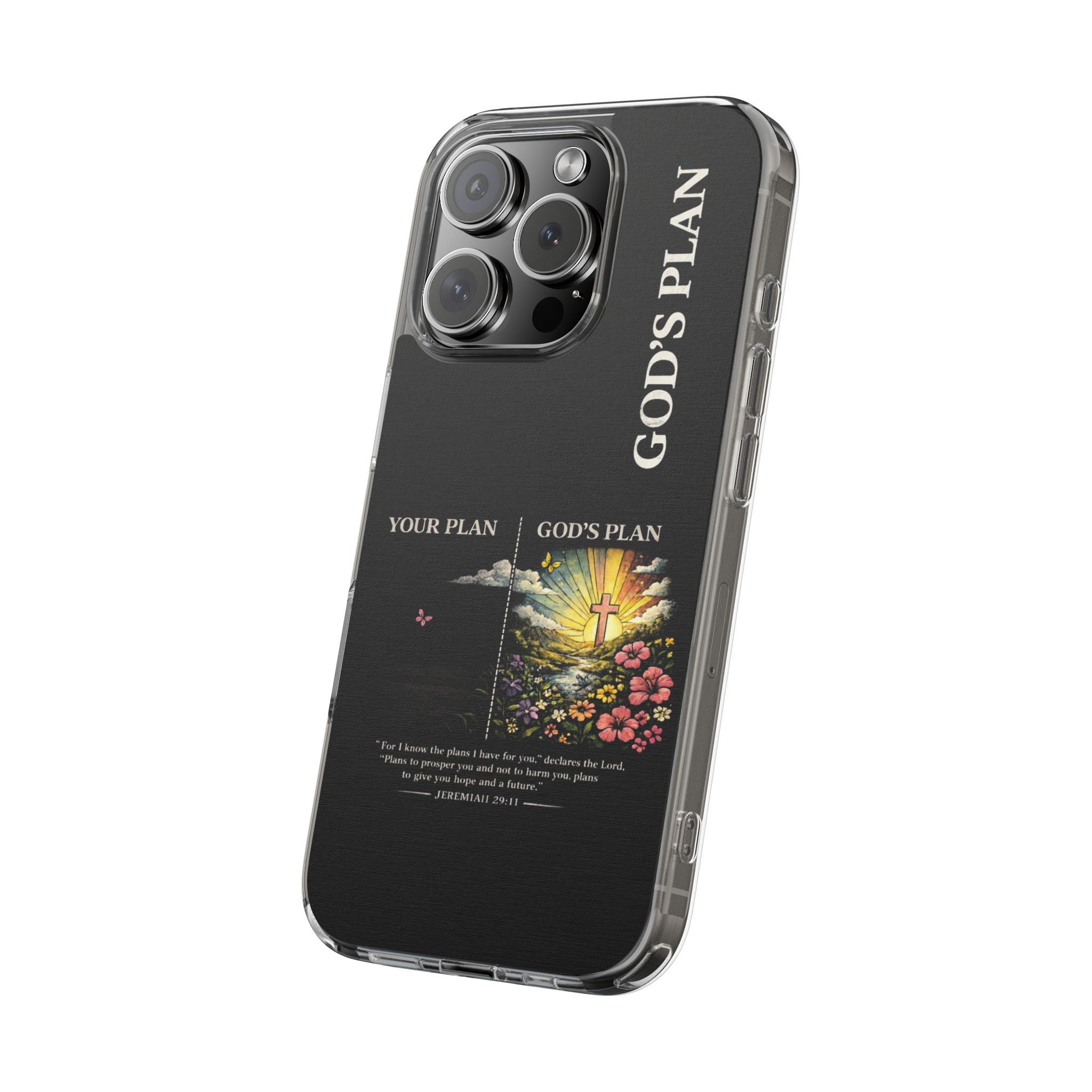 God’s Plan vs Your Plan Christian Phone Case – Jeremiah 29:11 Faith iPhone Case, Inspirational Cross & Floral Christian Phone Cover