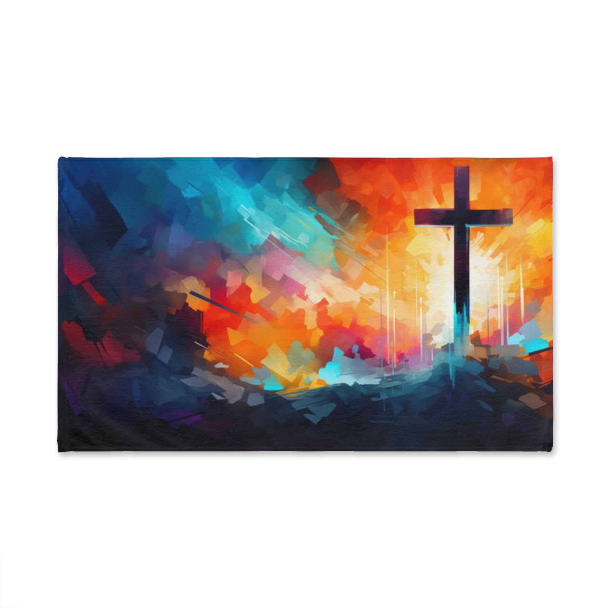 Christian Hand Towel with Cross – Abstract Colorful Faith-Inspired Bathroom Decor