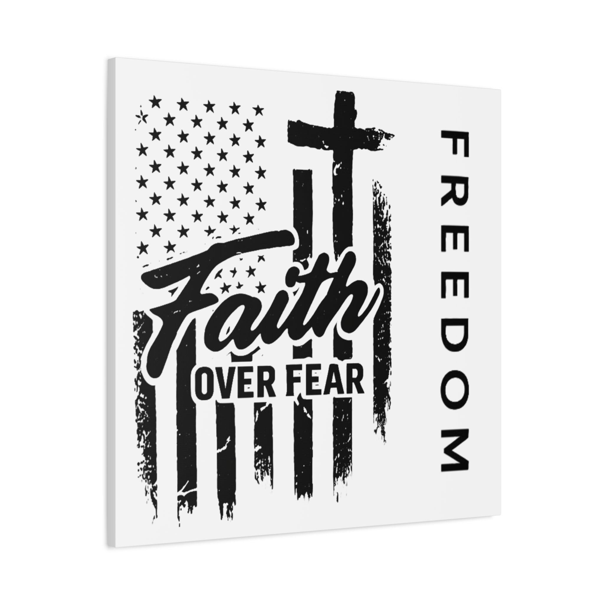 Faith Over Fear Canvas Wall Art – Christian American Flag with Cross & "FREEDOM" Design, Inspirational Home Decor