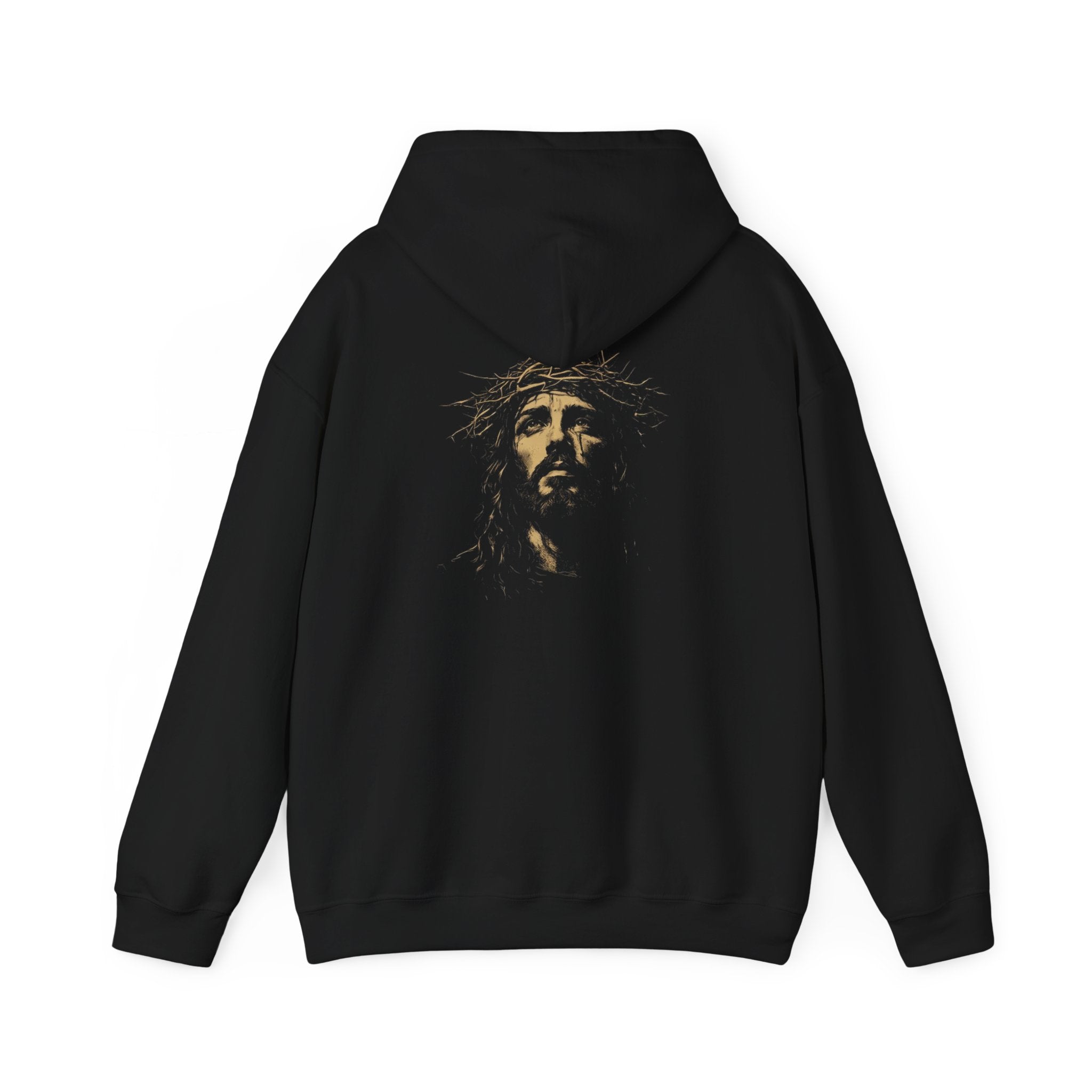 Christian Hoodie with Jesus Portrait Back Graphic – Faith-Based Unisex Sweatshirt | Inspirational Religious Apparel