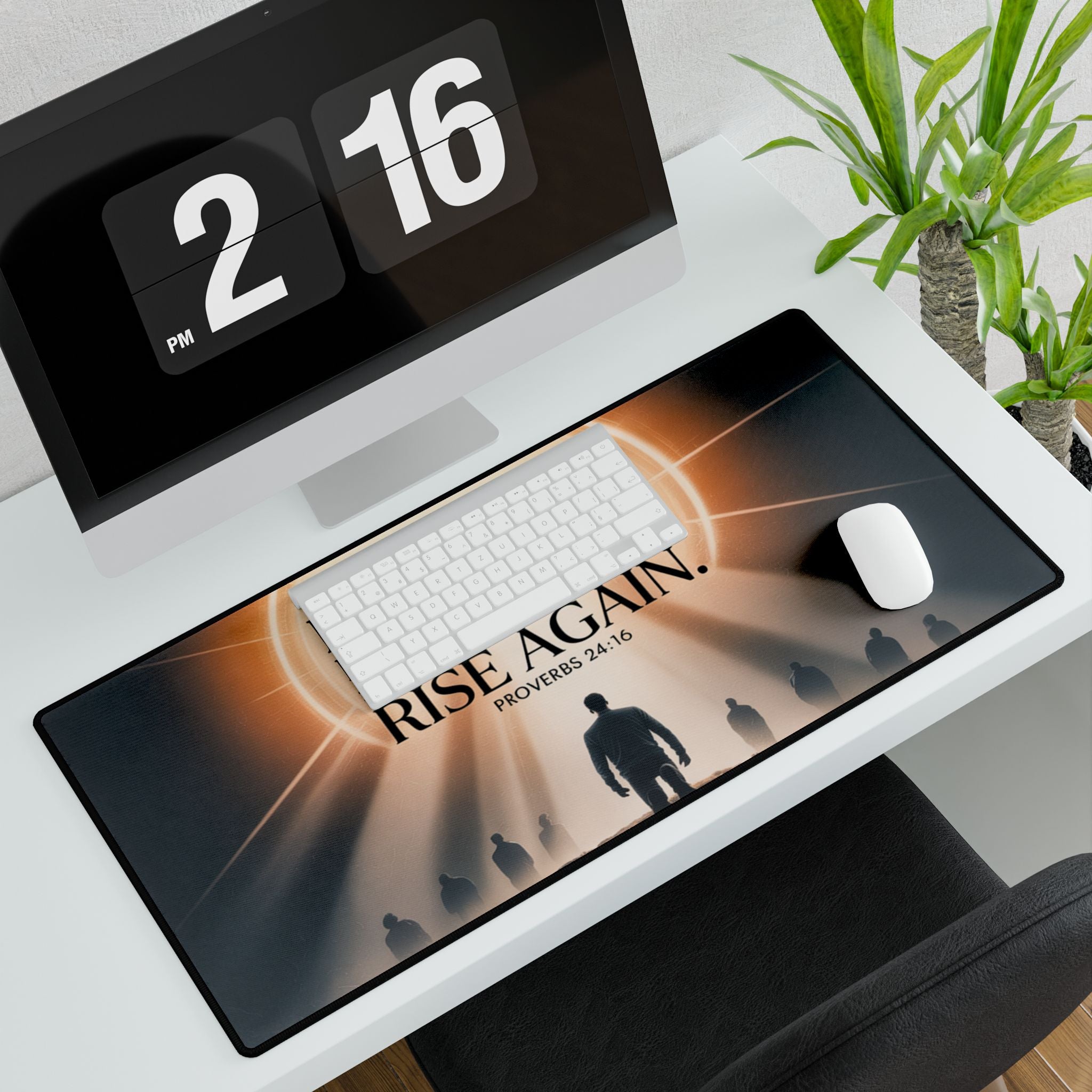 “Though the Righteous Fall” Christian Desk Mat – Proverbs 24:16 Inspirational Computer Desk Pad | Faith & Home Co.