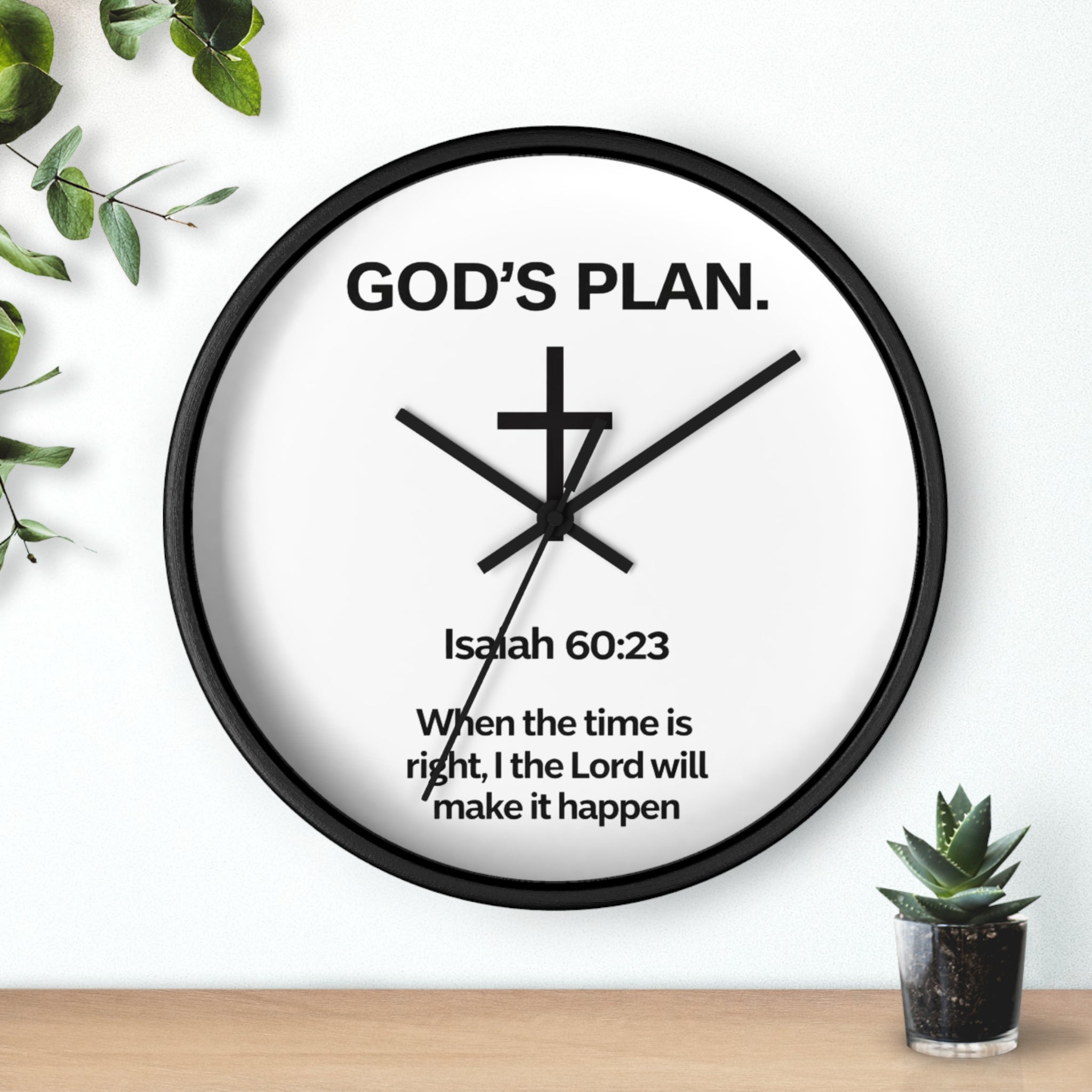 God’s Plan Christian Wall Clock – Isaiah 60:23 Scripture Faith Home Decor, Modern Black & White Inspirational Timepiece