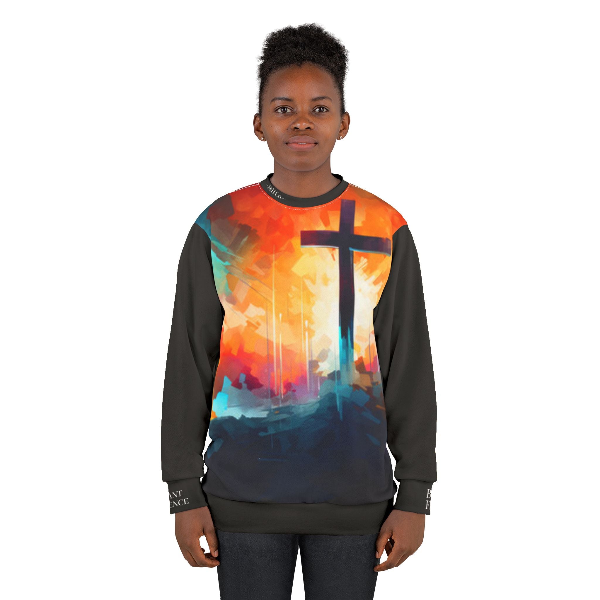 Christian Cross Sweatshirt | Colorful Sunrise Faith Pullover | Inspirational Christian Apparel | Faith and Home Co