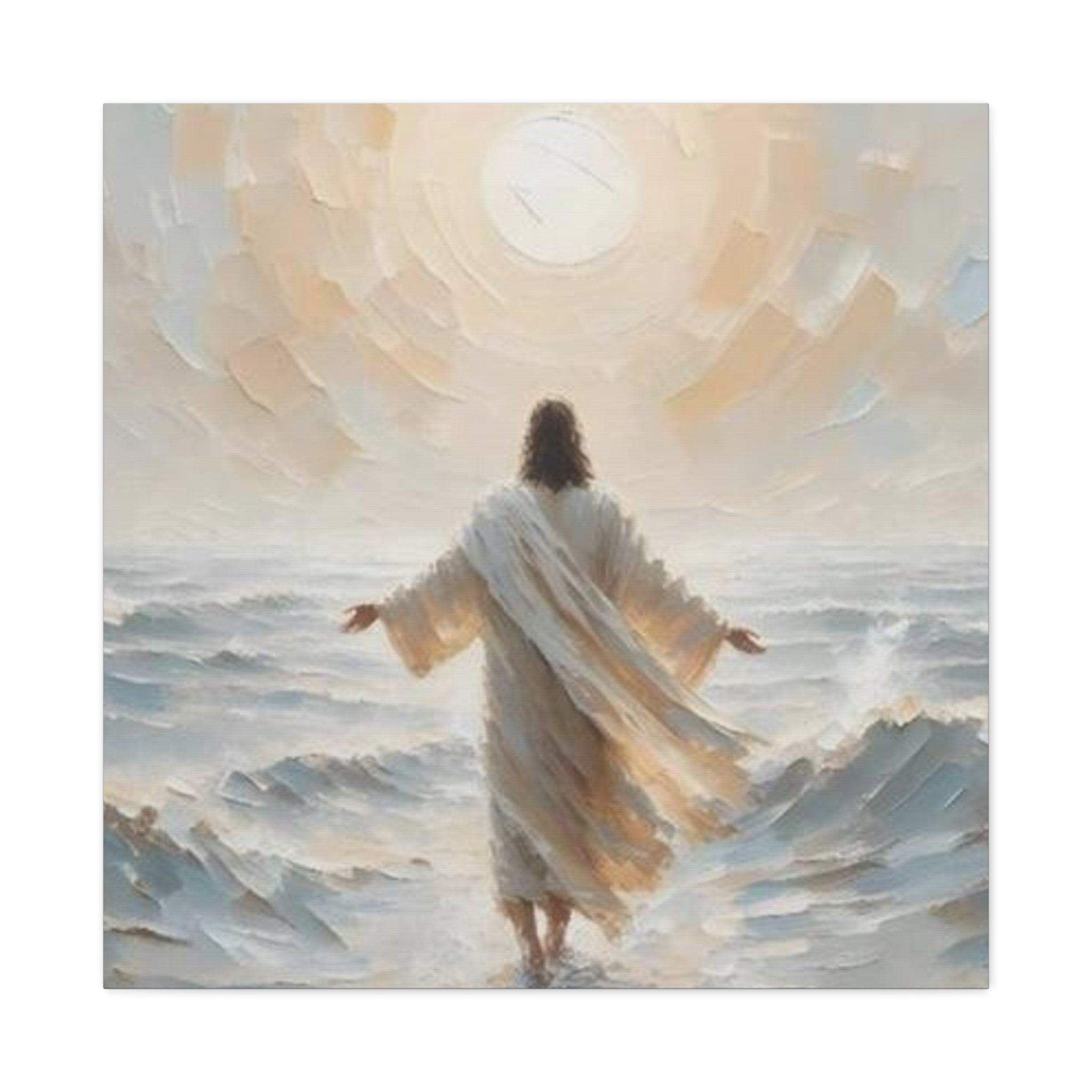 Jesus Walking on Water Canvas Wall Art – Christian Faith Ocean Artwork | Inspirational Christian Home Décor