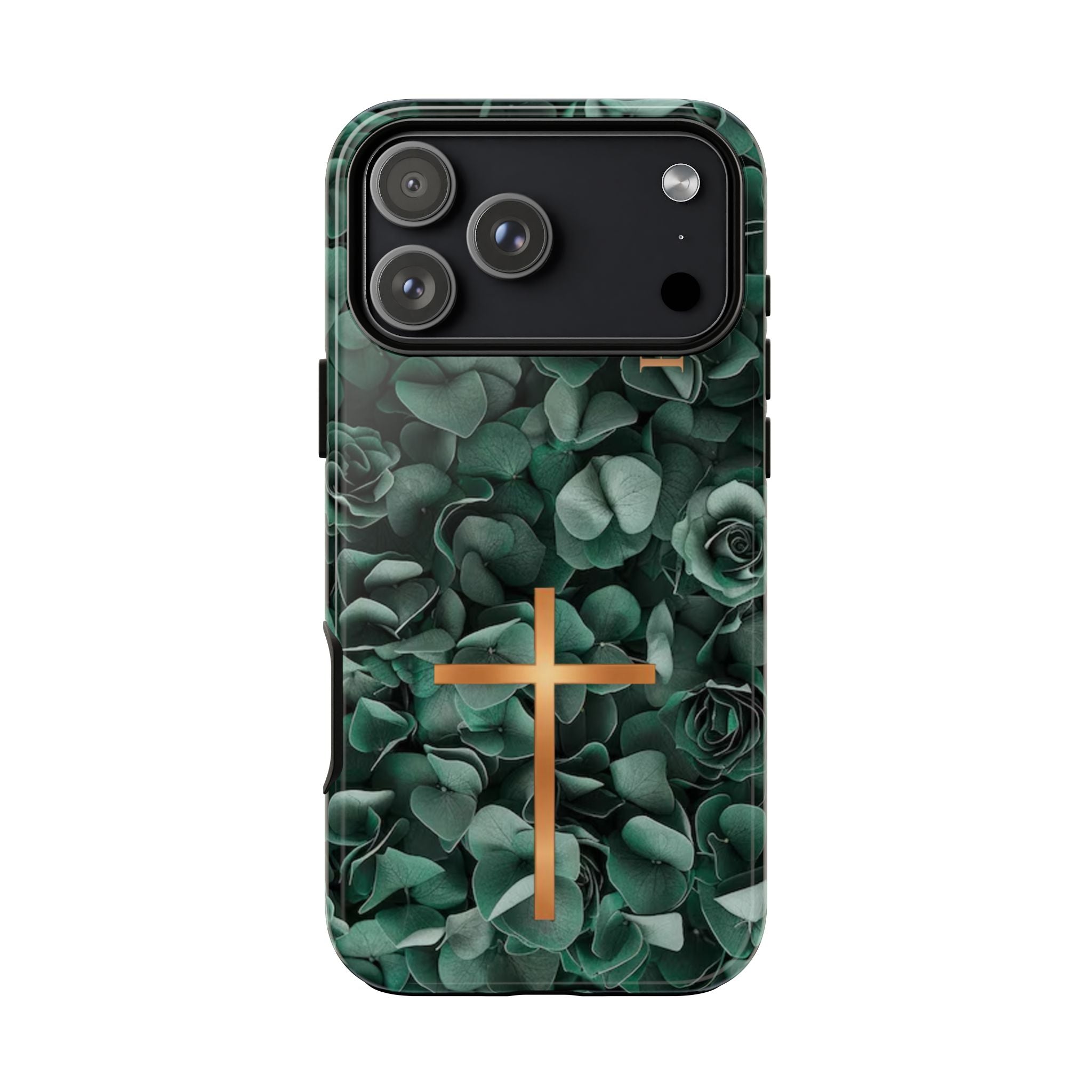 Christian Floral iPhone Case with Cross – Forest Green Faith Phone Cover | Faith & Home Co