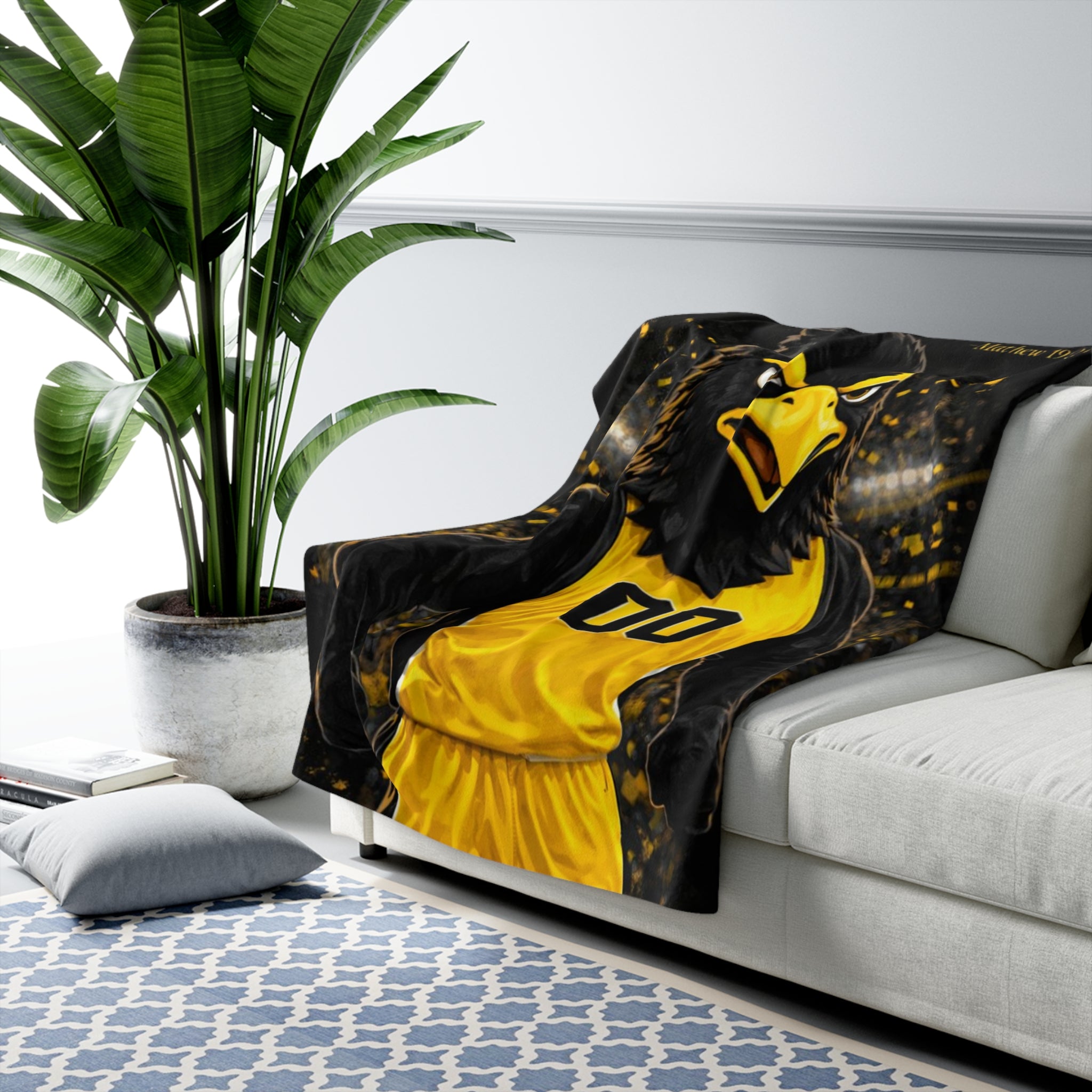 Black & Gold Basketball Sherpa Blanket – Faith-Inspired Sports Throw with Matthew 19:26 Scripture