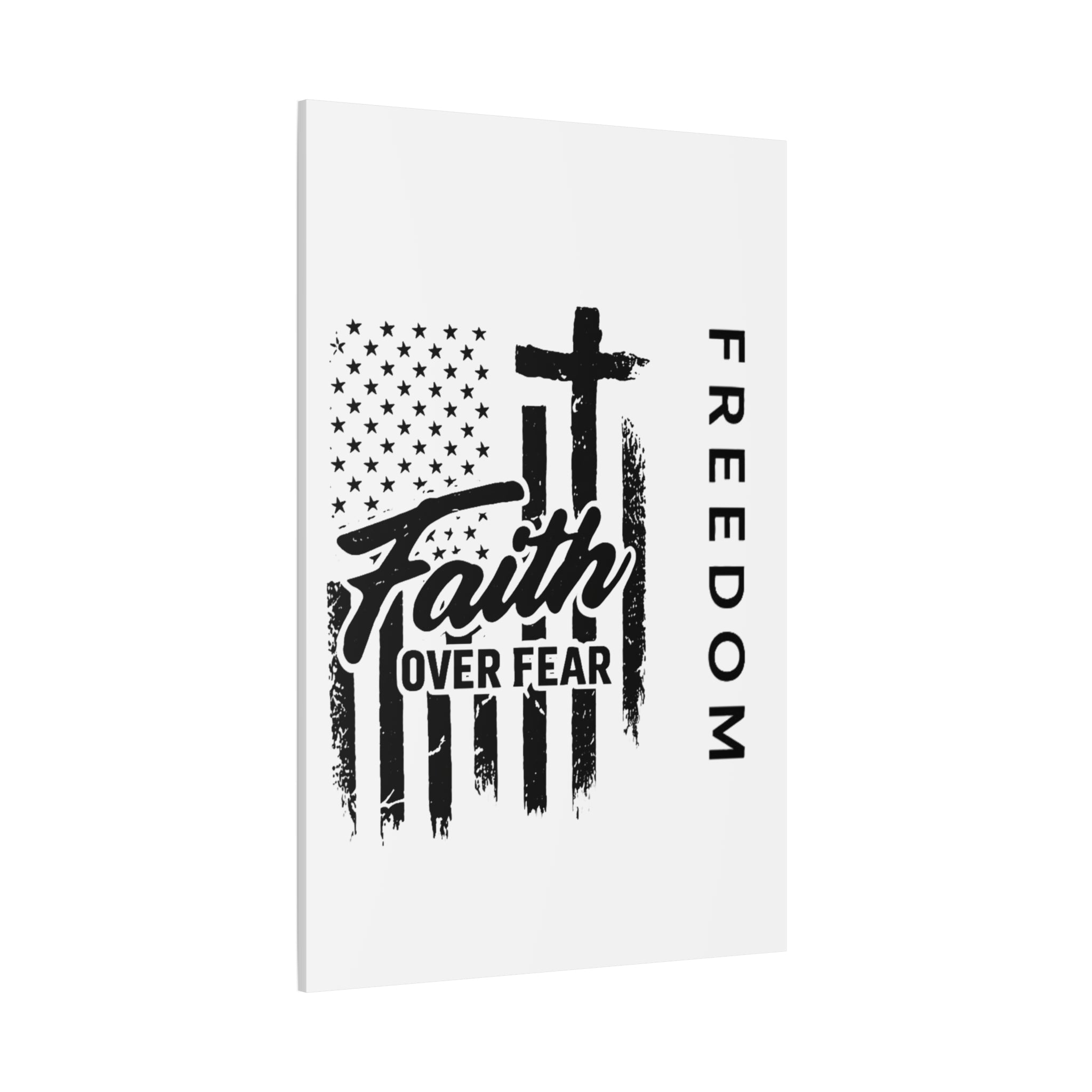 Faith Over Fear Canvas Wall Art – Christian American Flag with Cross & "FREEDOM" Design, Inspirational Home Decor
