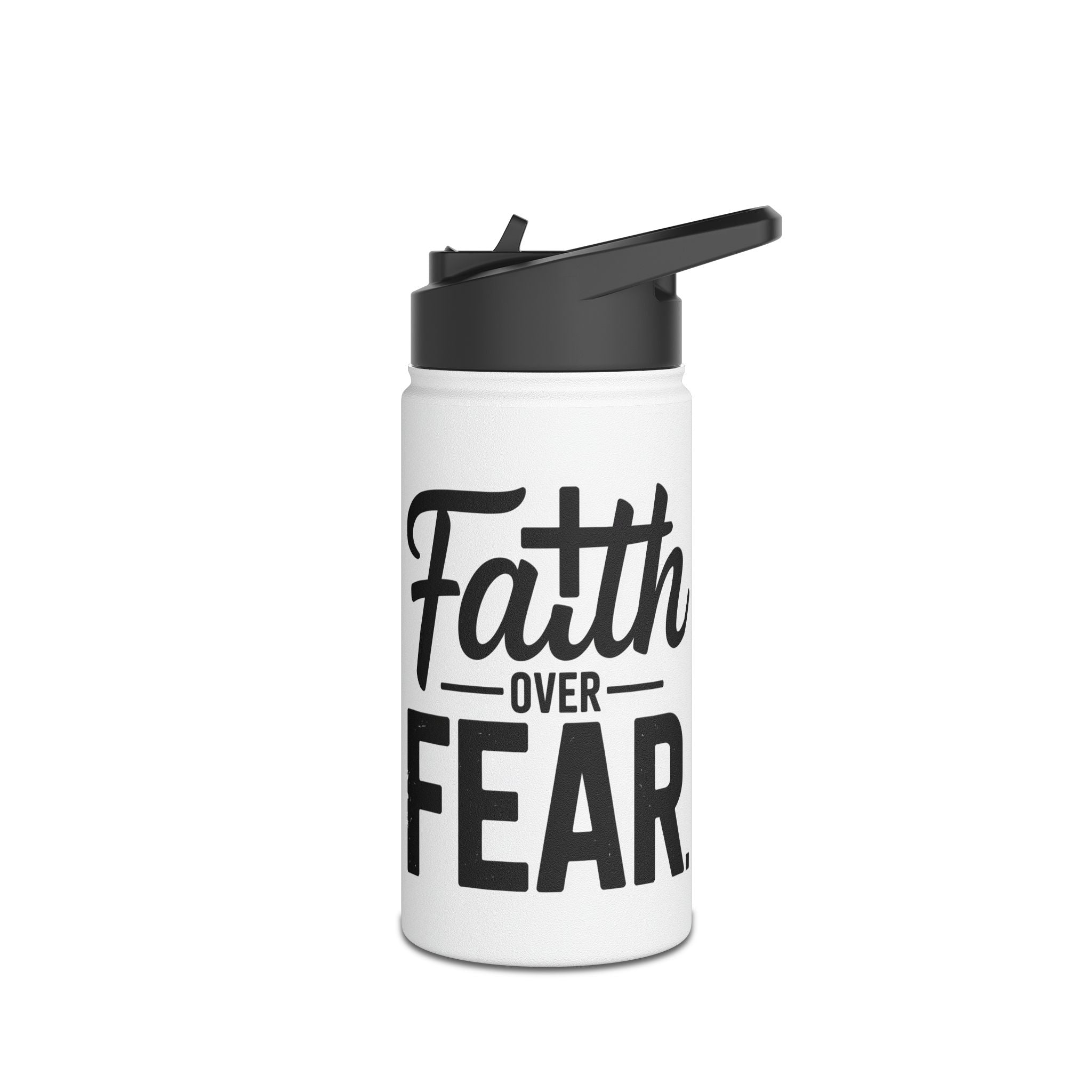 Faith Over Fear White Water Bottle | Christian Inspirational Drinkware | Faith-Based Gift