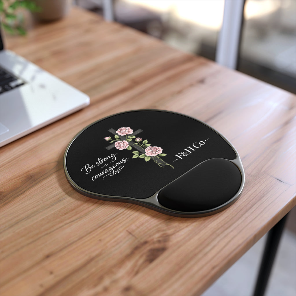 Christian Ergonomic Mouse Pad with Wrist Support – “Be Strong & Courageous” Joshua 1:9 | Faith-Based Office Desk Accessory