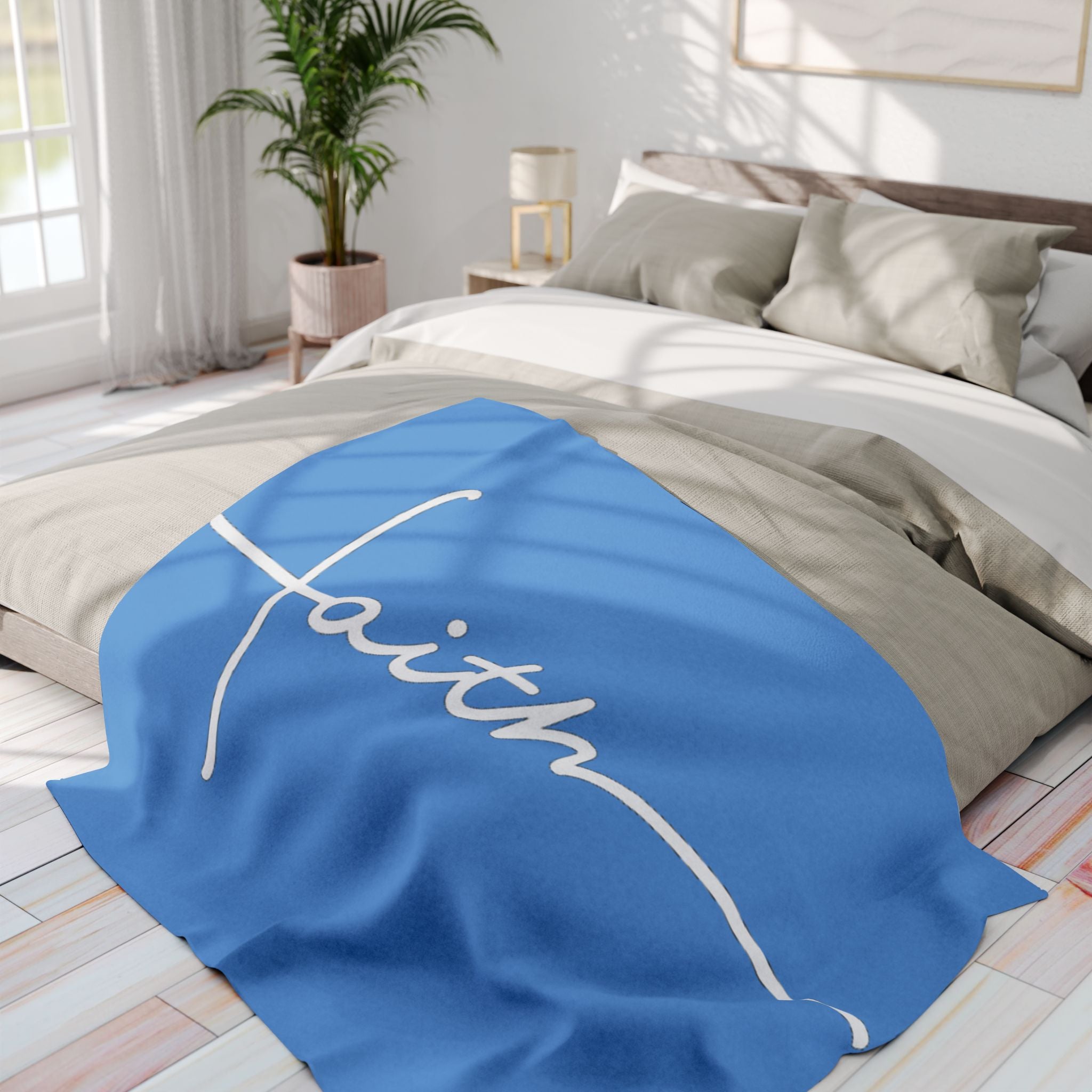 Faith Fleece Blanket – Christian Throw Blanket with Cross Script Design | Cozy Inspirational Home Decor