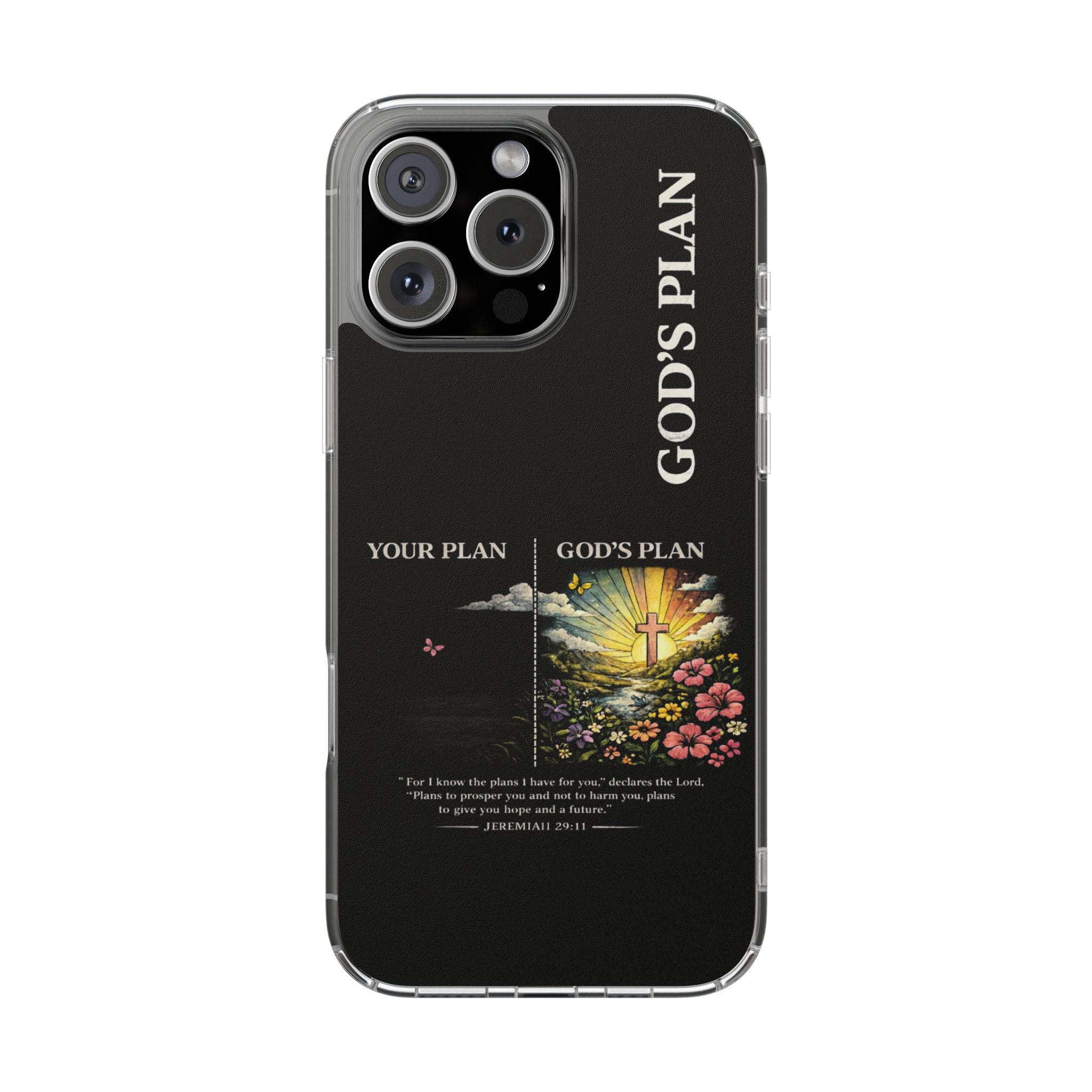 God’s Plan vs Your Plan Christian Phone Case – Jeremiah 29:11 Faith iPhone Case, Inspirational Cross & Floral Christian Phone Cover