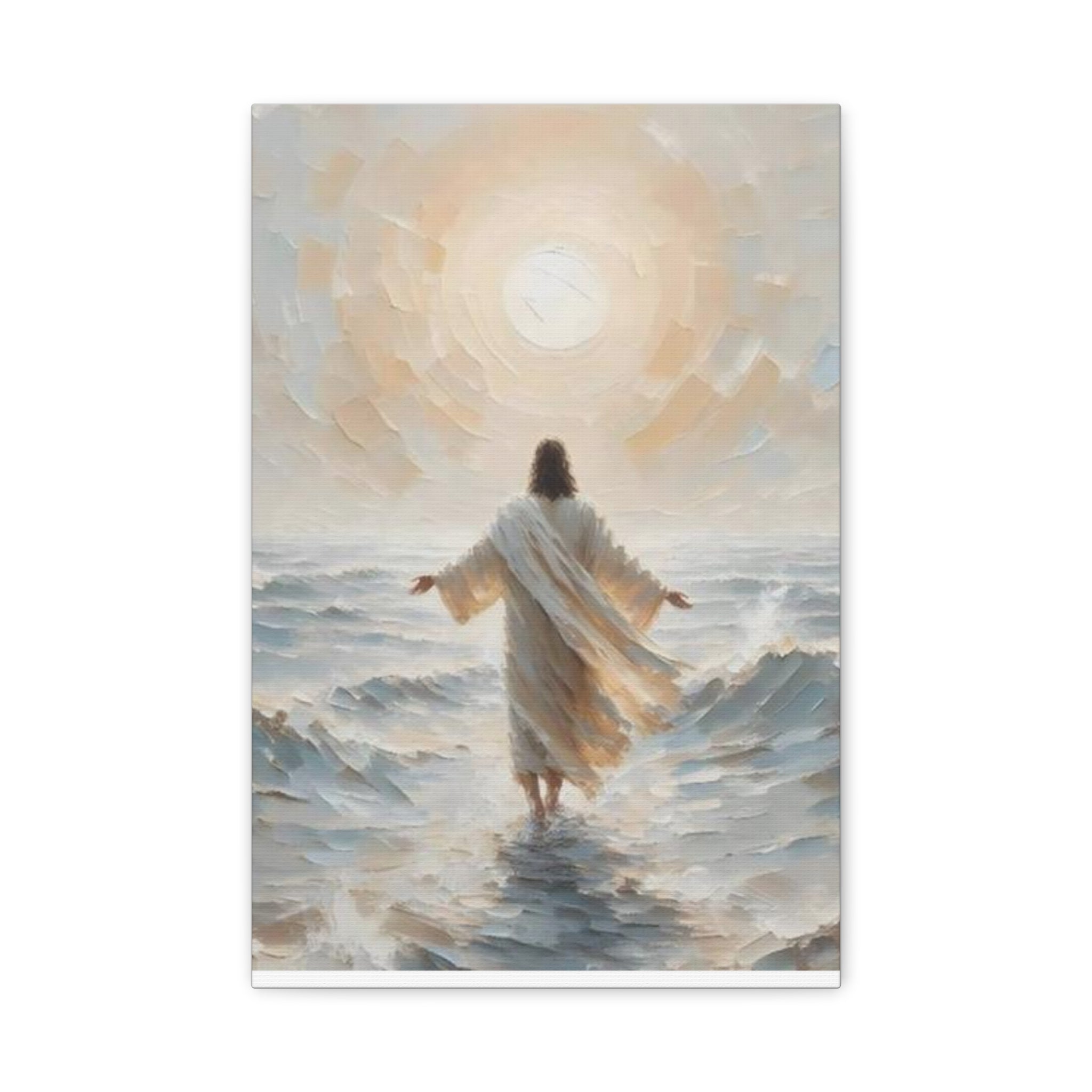 Jesus Walking on Water Canvas Wall Art – Christian Faith Ocean Artwork | Inspirational Christian Home Décor