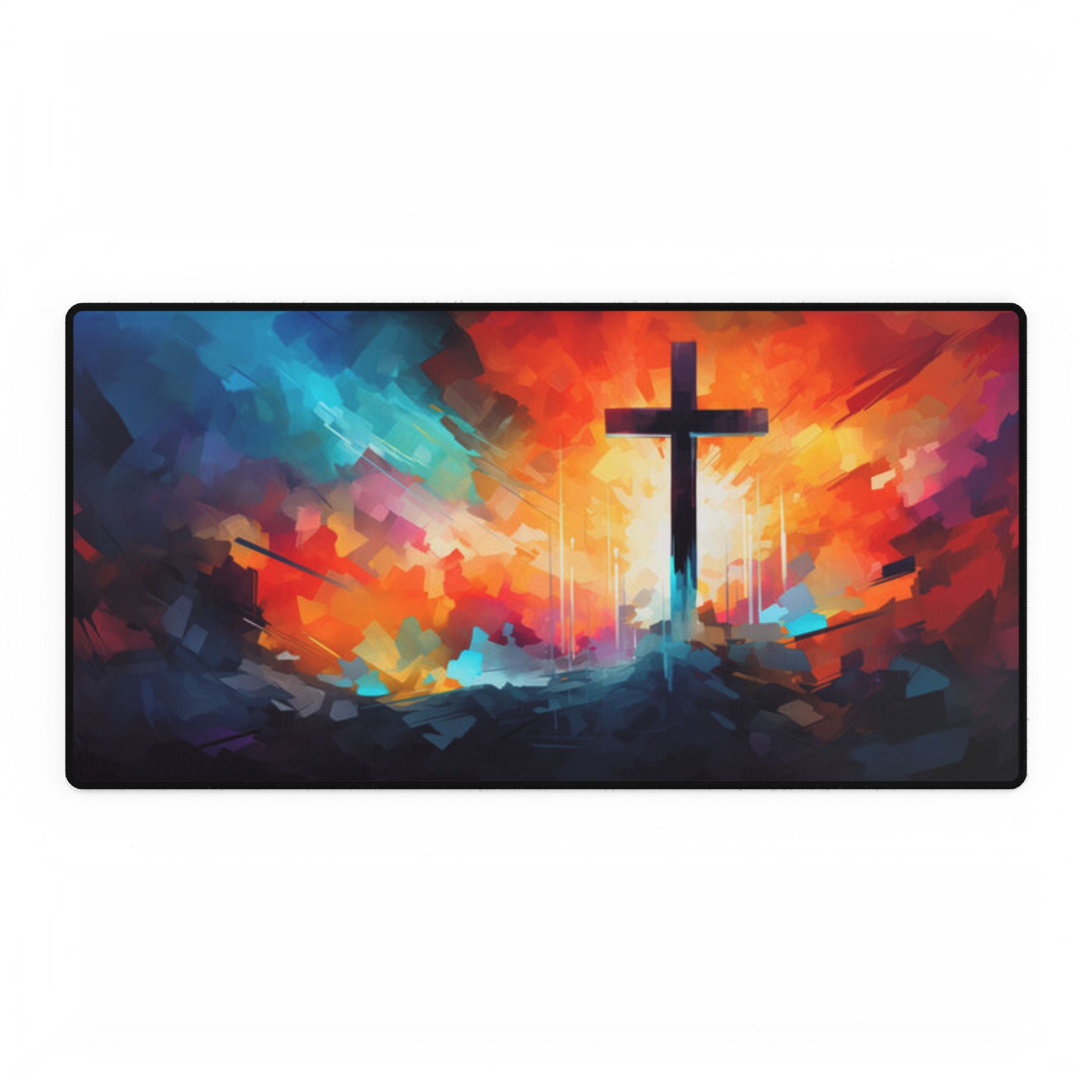 Christian Desk Mat with Cross Artwork – Faith-Inspired Extended Mouse Pad for Office & Home Workspace