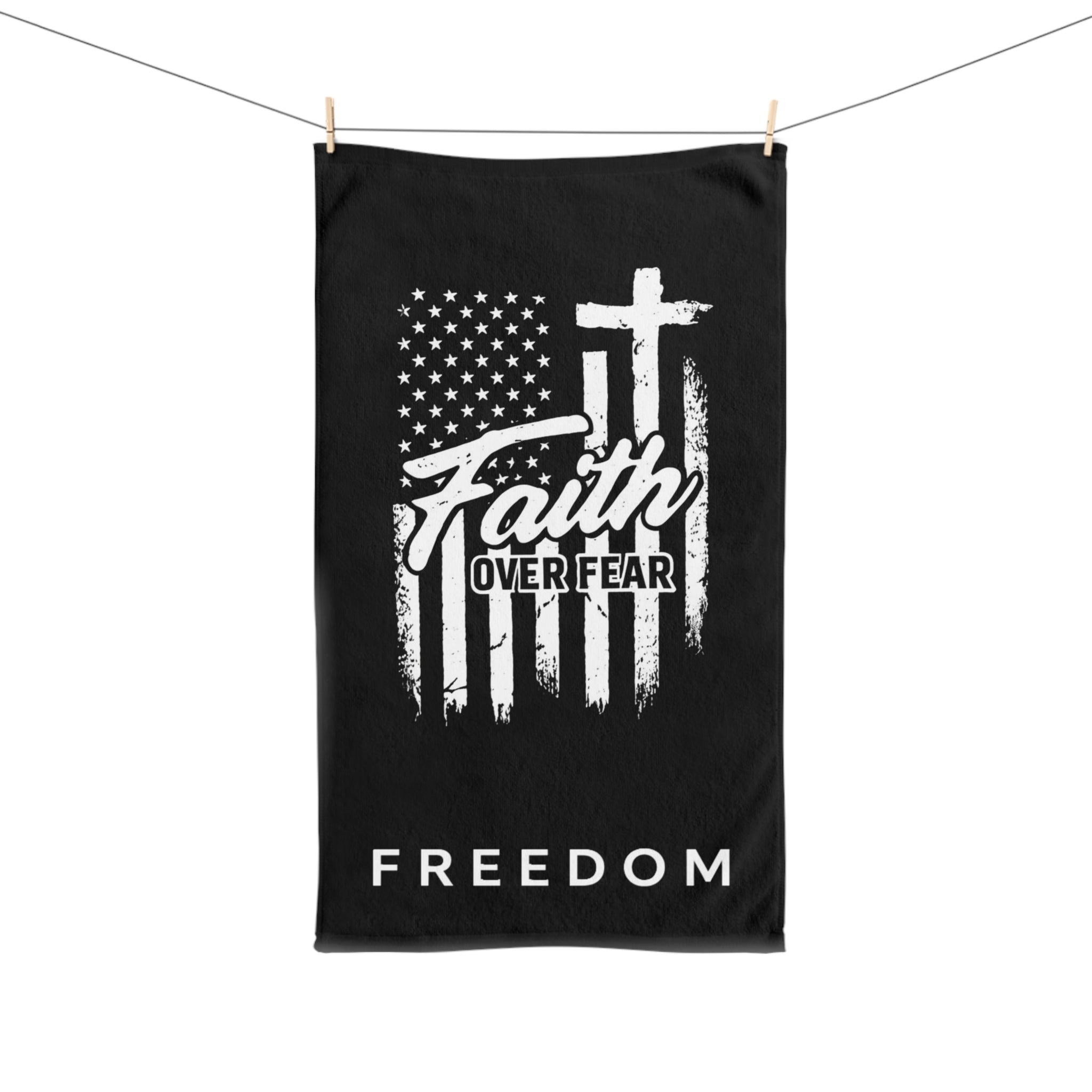 Faith Over Fear Hand Towel – Christian Bathroom & Kitchen Towel with Cross and Freedom Design