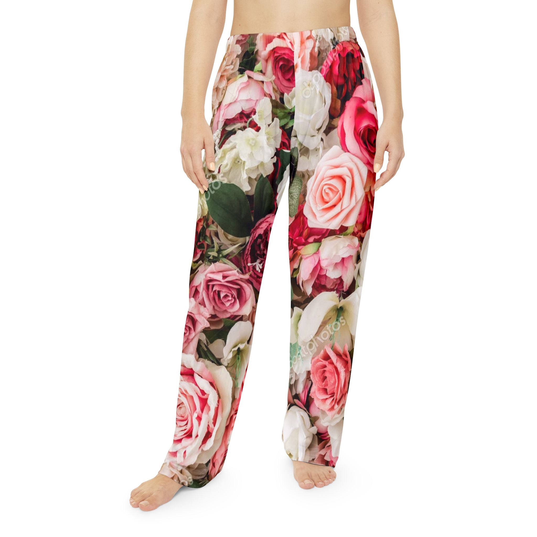 Christian Pink Rose Floral Sweat pants with Copper Cross – Faith-Inspired Cozy Women’s Loungewear