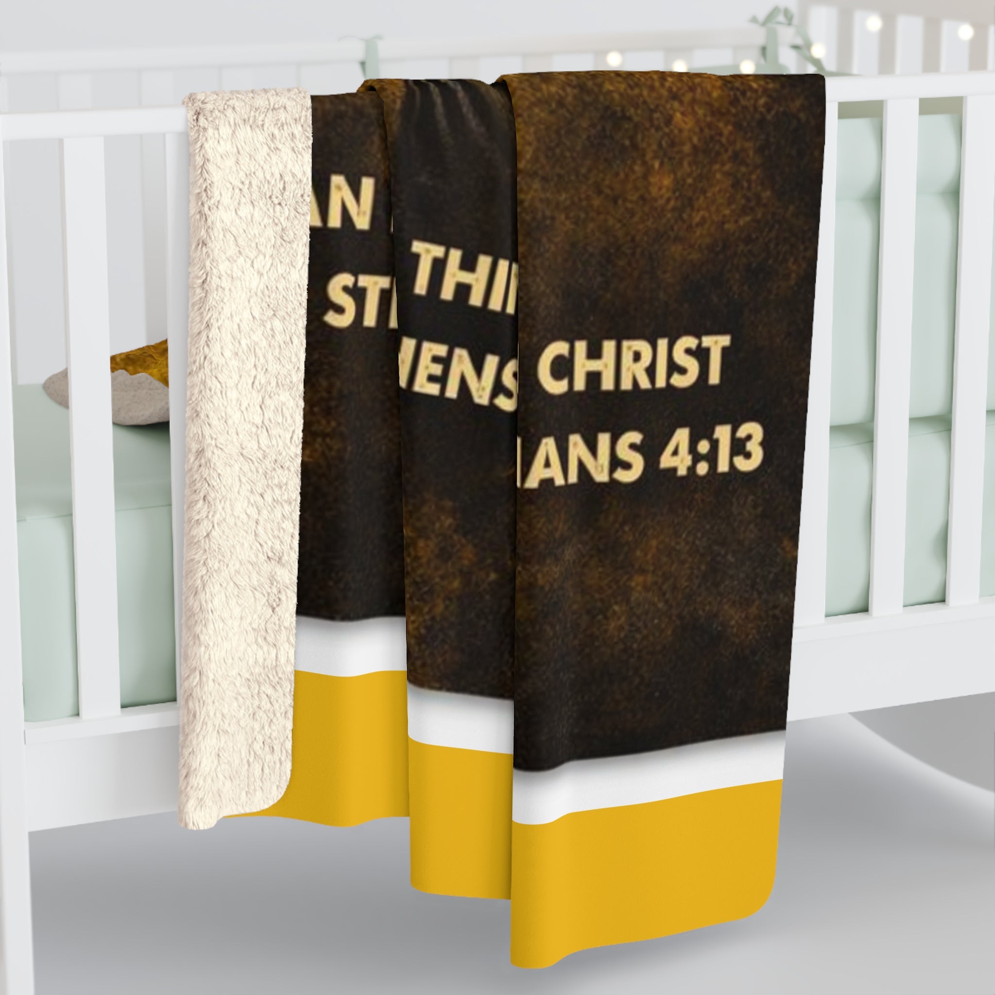 Christian Football Blanket – Black & Gold Faith Throw | Philippians 4:13 Scripture | Midwest Football Home Decor Gift