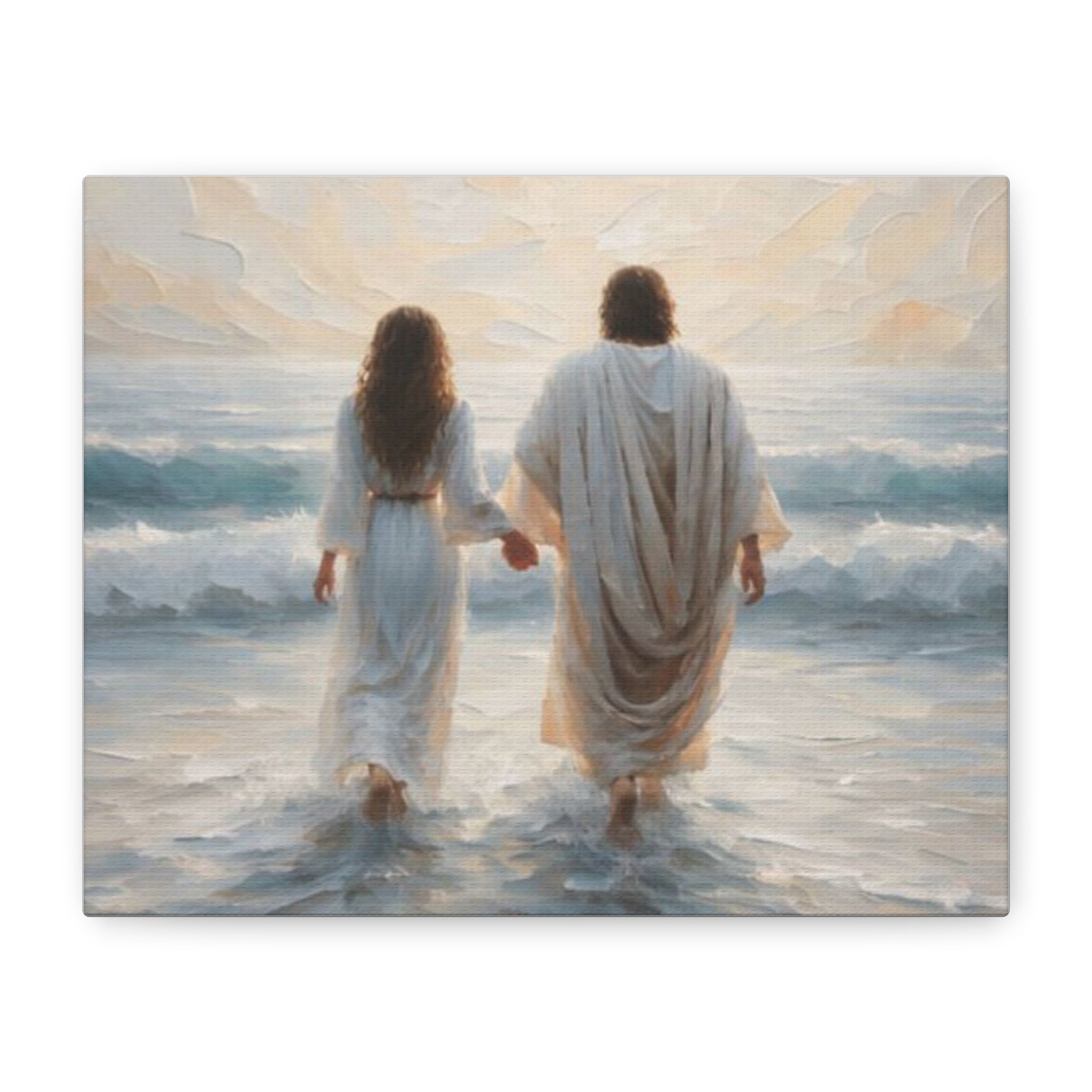 Jesus Walking on Water Canvas Wall Art – Christian Coastal Faith Artwork | Inspirational Christian Home Décor