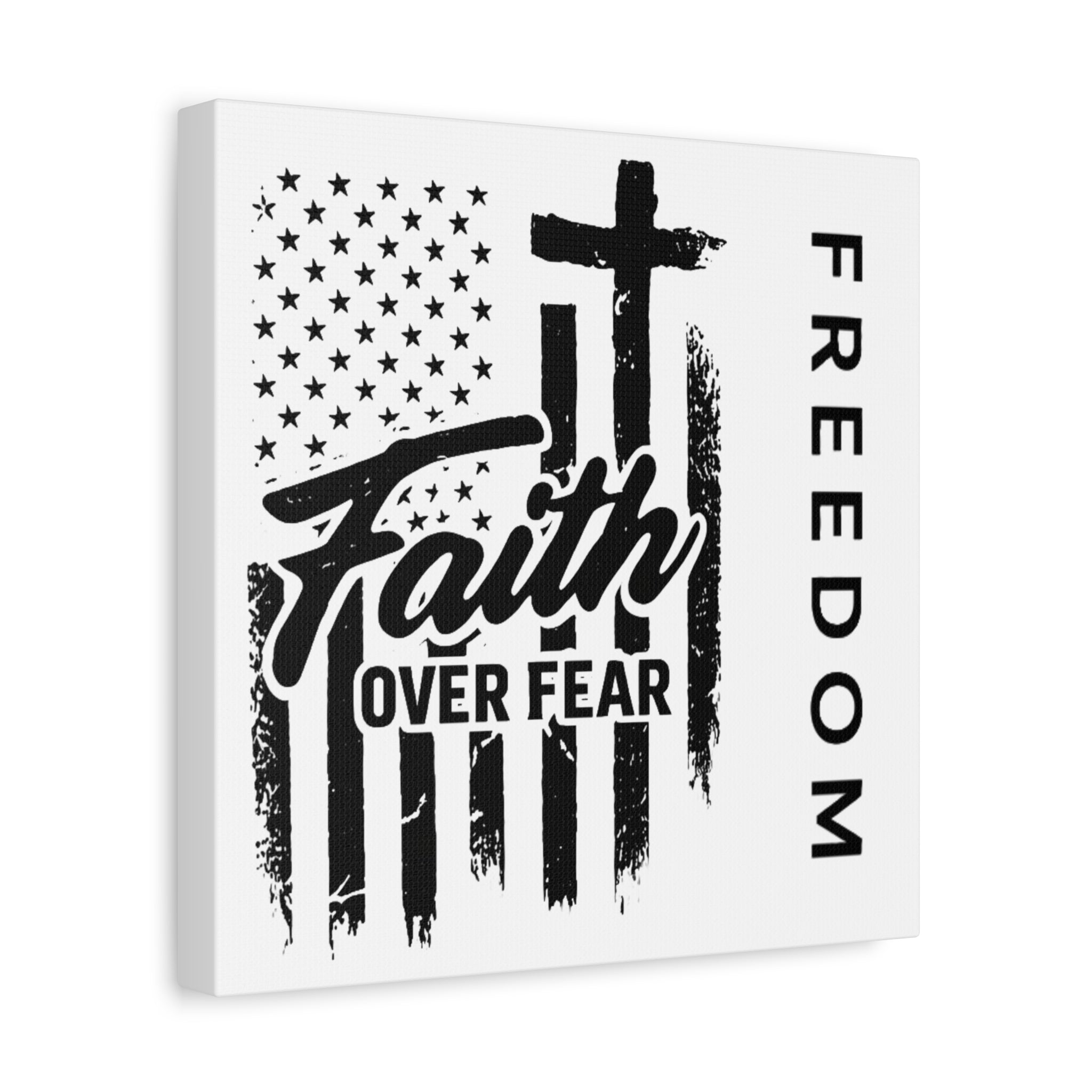 Faith Over Fear Canvas Wall Art – Christian American Flag with Cross & "FREEDOM" Design, Inspirational Home Decor