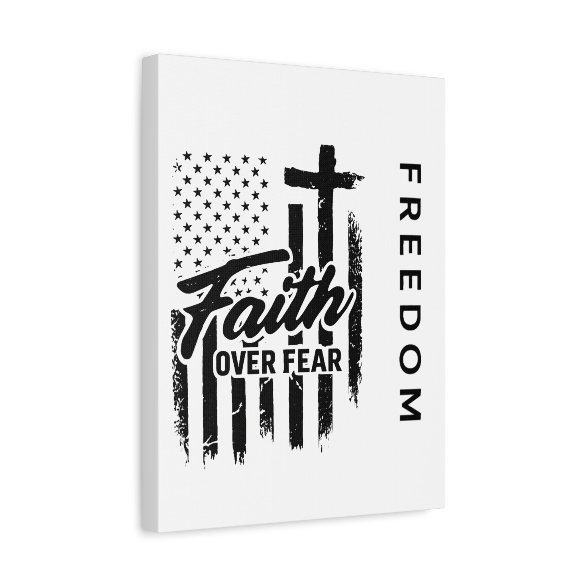 Faith Over Fear Canvas Wall Art – Christian American Flag with Cross & "FREEDOM" Design, Inspirational Home Decor
