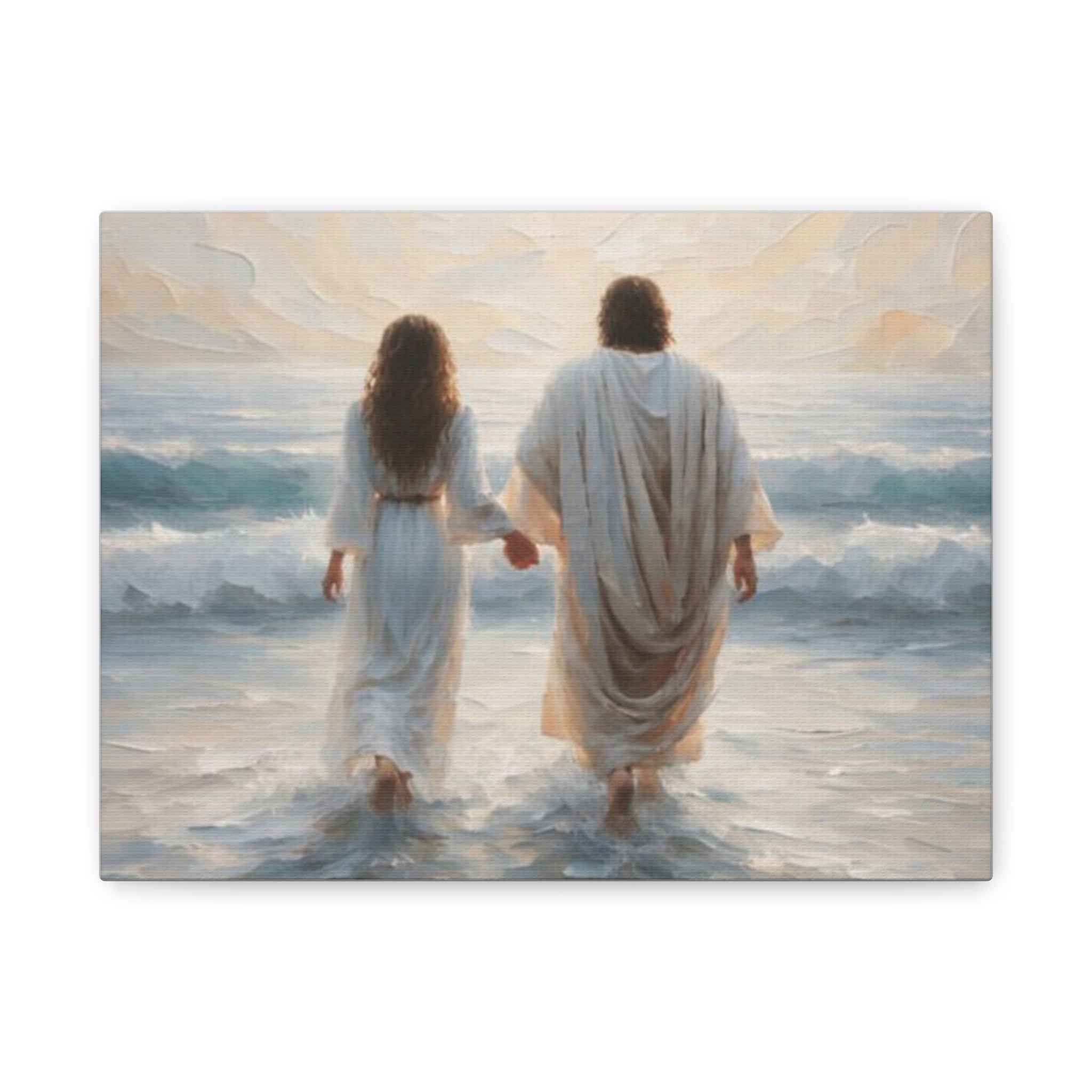 Jesus Walking on Water Canvas Wall Art – Christian Coastal Faith Artwork | Inspirational Christian Home Décor