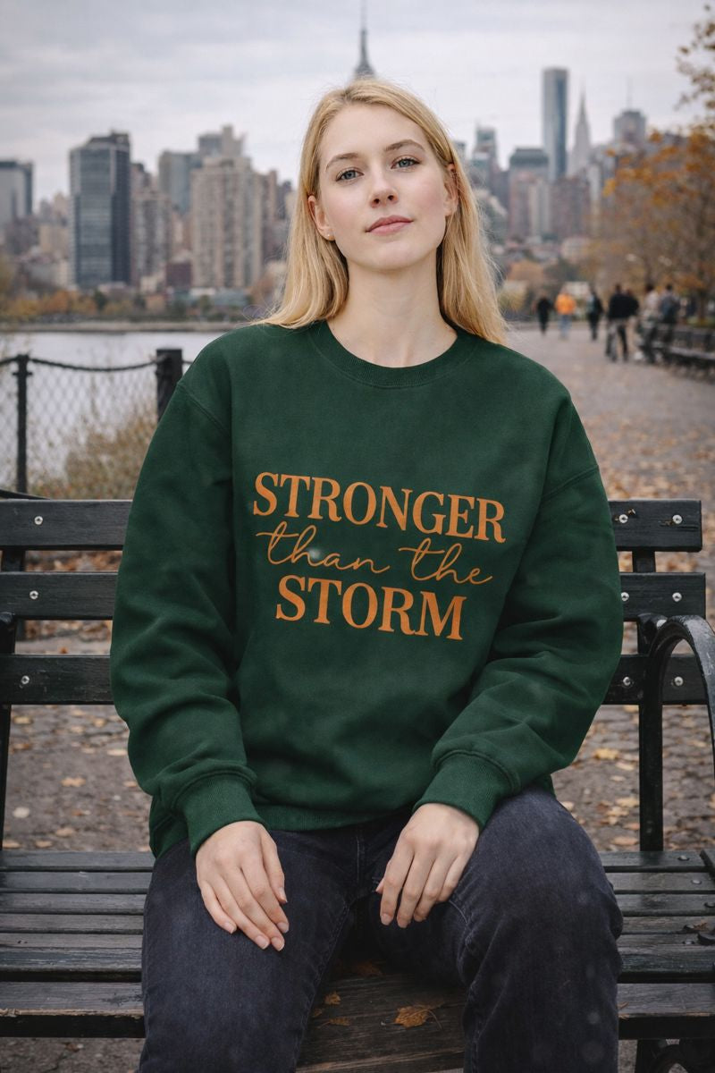 Stronger Than the Storm Sweatshirt – Inspirational Christian Crewneck | Cozy Faith-Based Encouragement Pullover