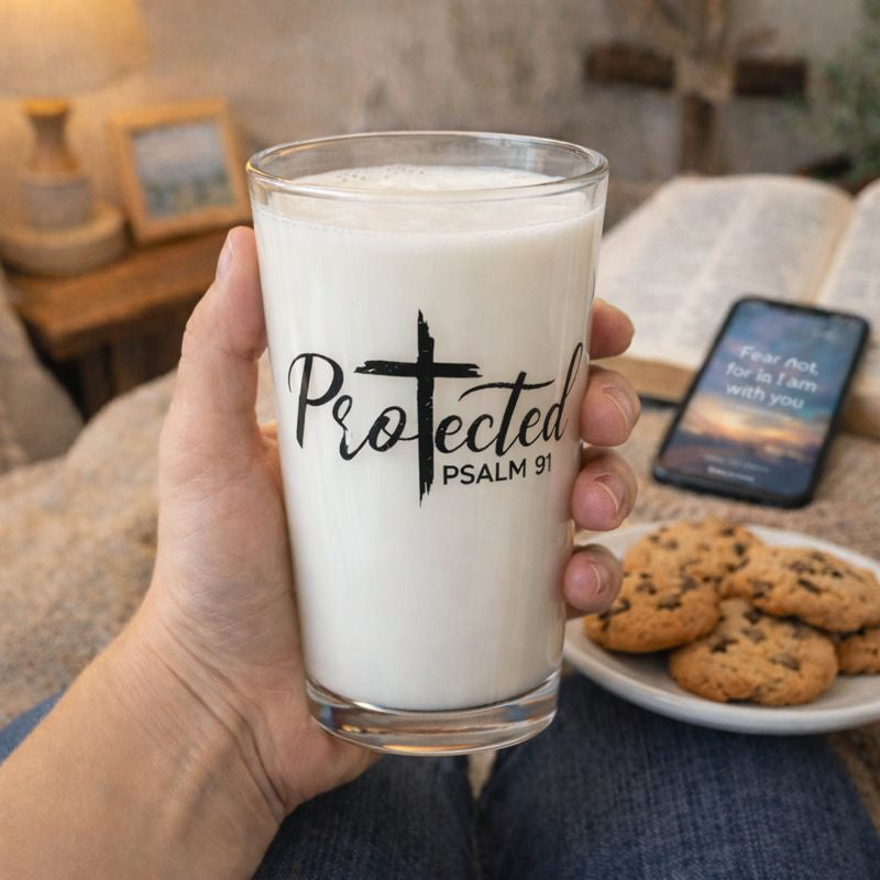 Protected Psalm 91 Christian Glass Cup – Faith-Based Scripture Drinking Glass with Cross, Inspirational Christian Gift