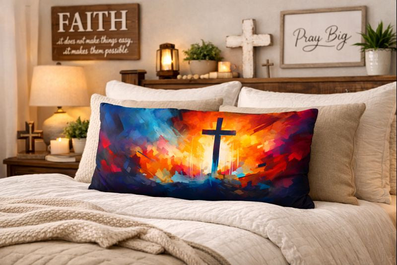 Radiant Cross Christian Pillow Case – Colorful Faith Art Decorative Cushion Cover, Inspirational Christian Home Decor