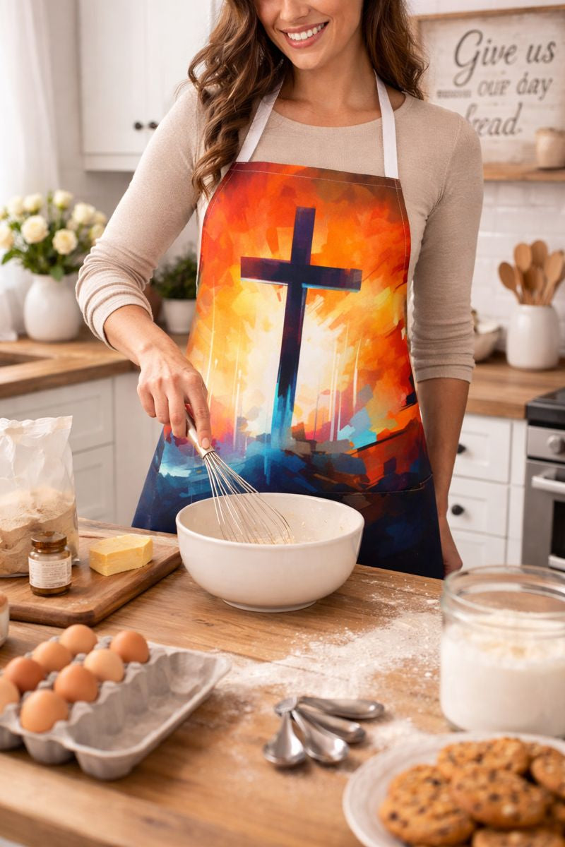 Radiant Cross Christian Kitchen Apron – Faith-Inspired Cooking & Baking Apron, Inspirational Christian Home Gift