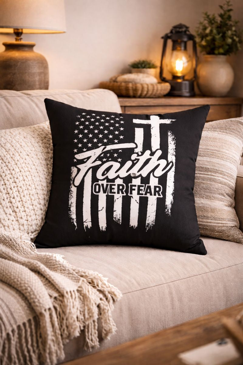 Freedom Throw Pillow – Minimalist Black and White Patriotic Cushion for Christian, Faith-Based Home Decor