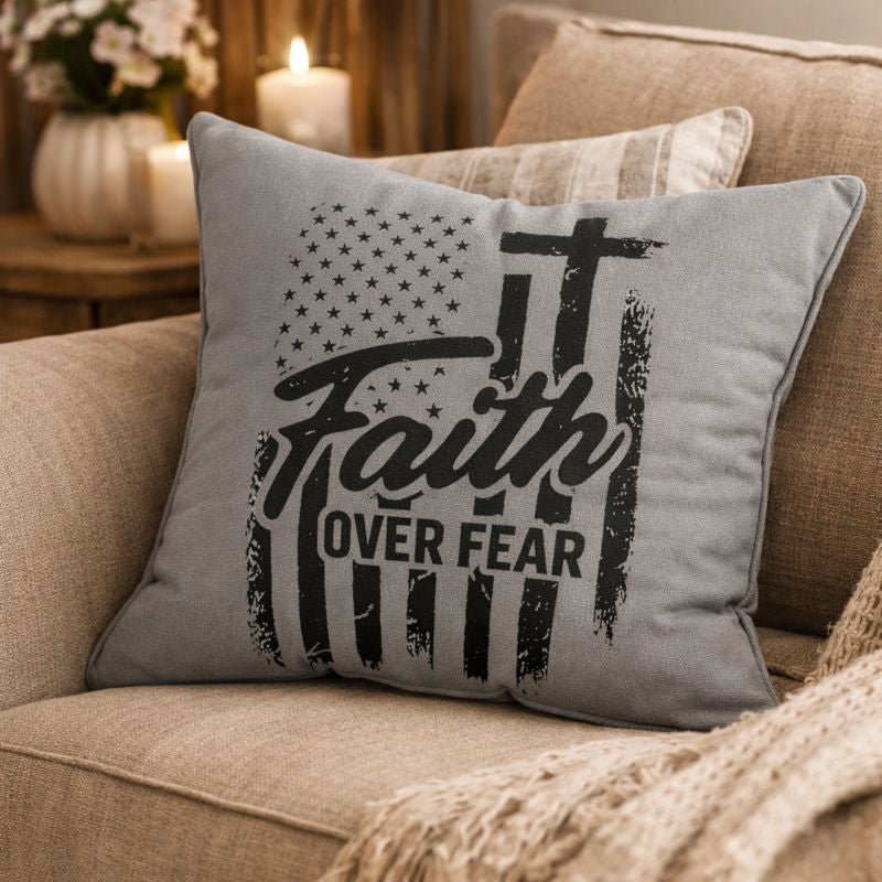 Faith Over Fear / Freedom Throw Pillow – Double-Sided Faith-Inspired Home Décor Accent