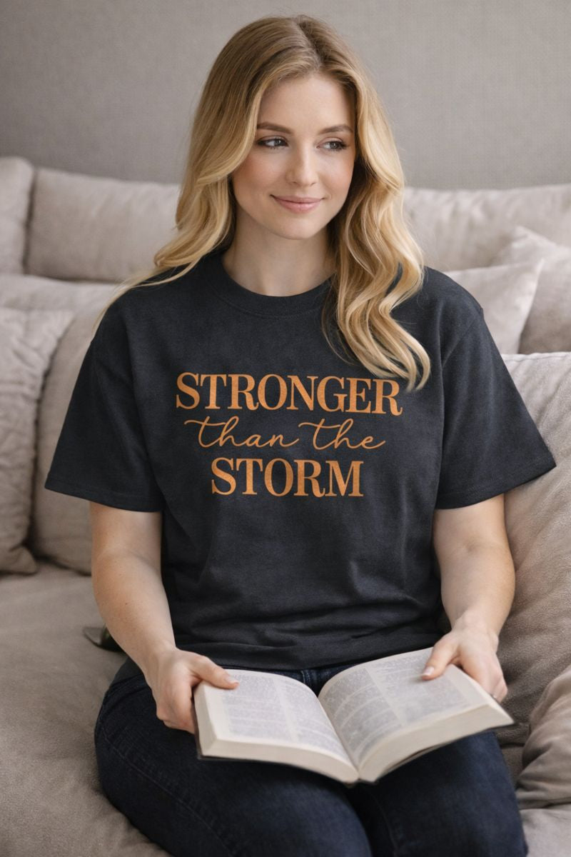 Stronger Than the Storm Christian T-Shirt – Faith Based Inspirational Shirt with God’s Plan Scripture, Unisex Christian Tee