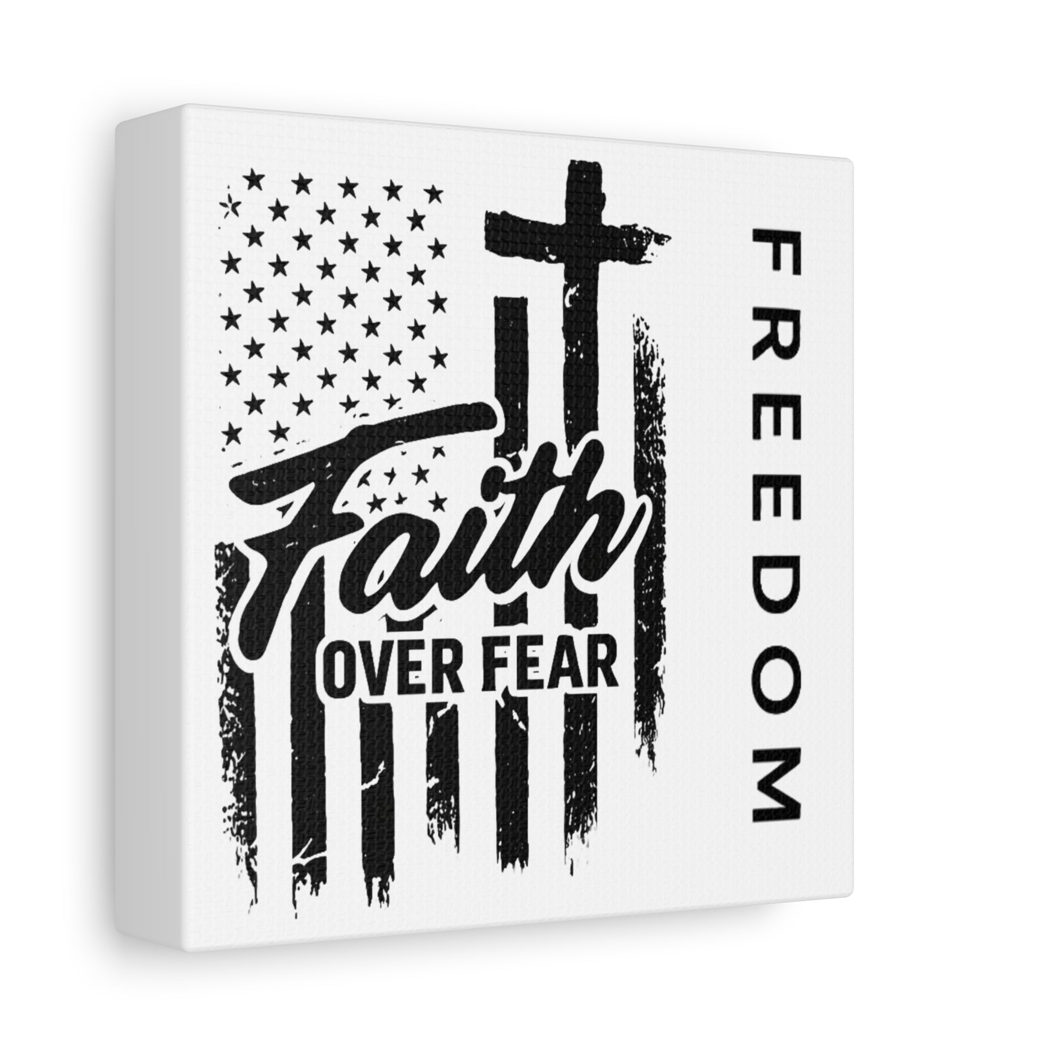 Faith Over Fear Canvas Wall Art – Christian American Flag with Cross & "FREEDOM" Design, Inspirational Home Decor