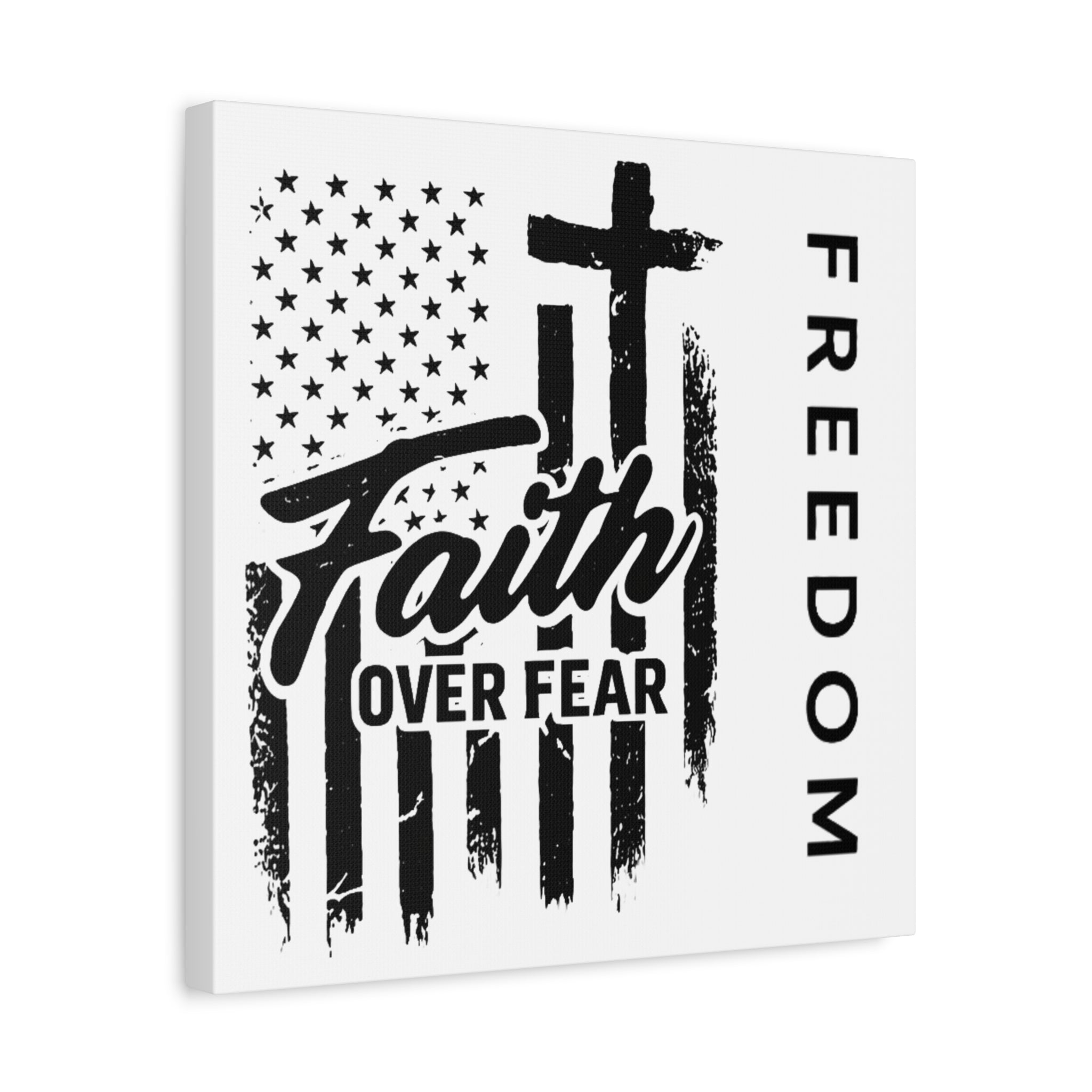 Faith Over Fear Canvas Wall Art – Christian American Flag with Cross & "FREEDOM" Design, Inspirational Home Decor