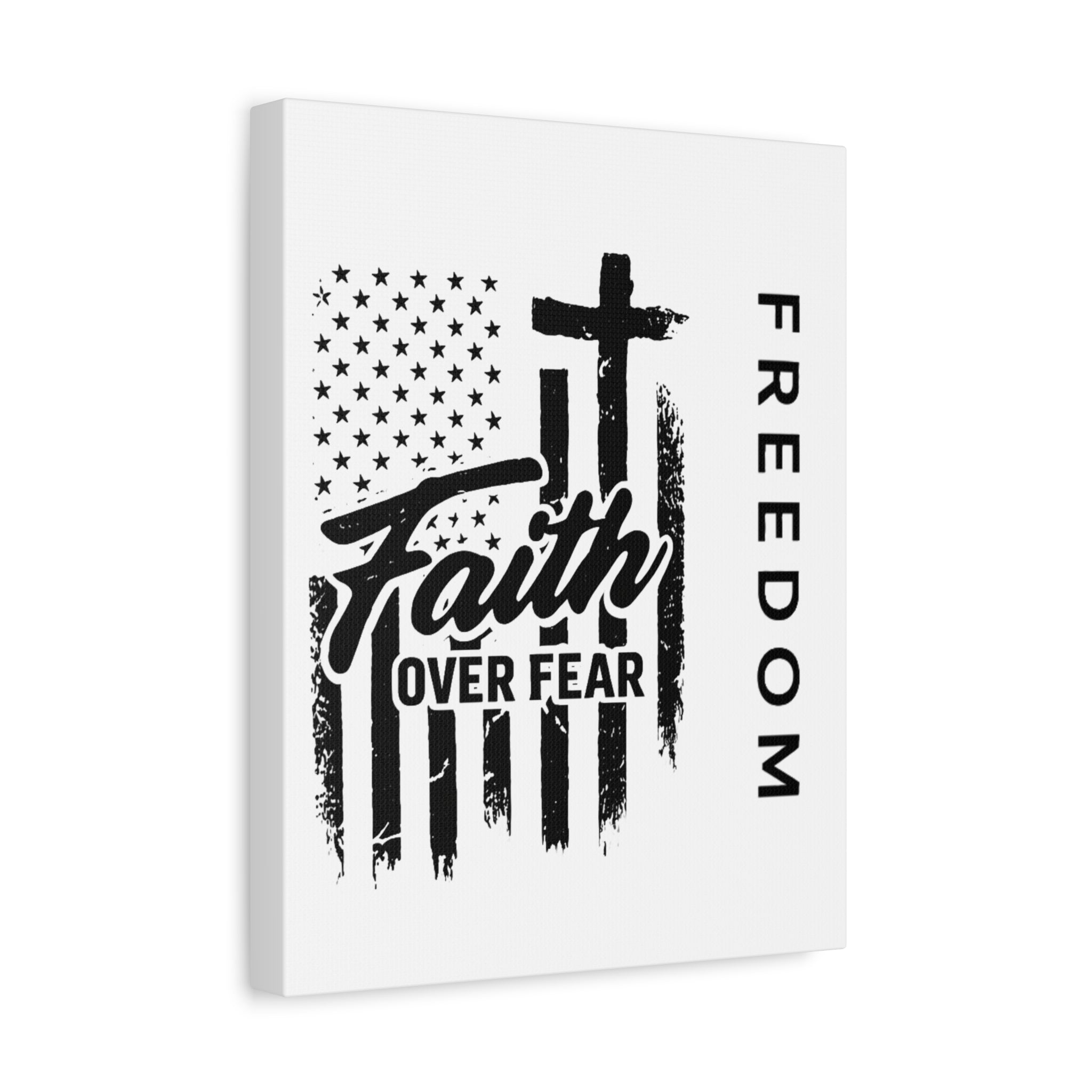 Faith Over Fear Canvas Wall Art – Christian American Flag with Cross & "FREEDOM" Design, Inspirational Home Decor