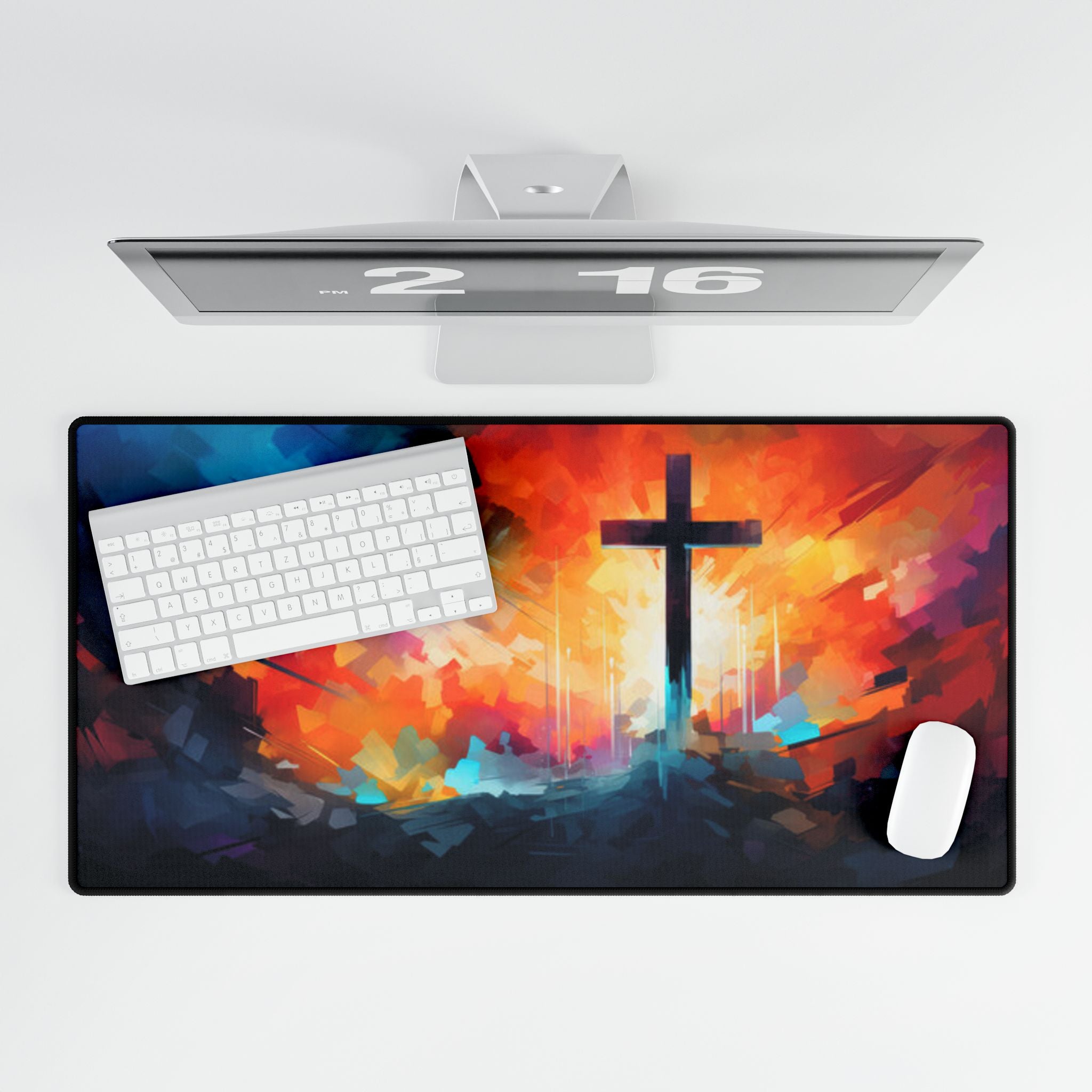 Christian Desk Mat with Cross Artwork – Faith-Inspired Extended Mouse Pad for Office & Home Workspace