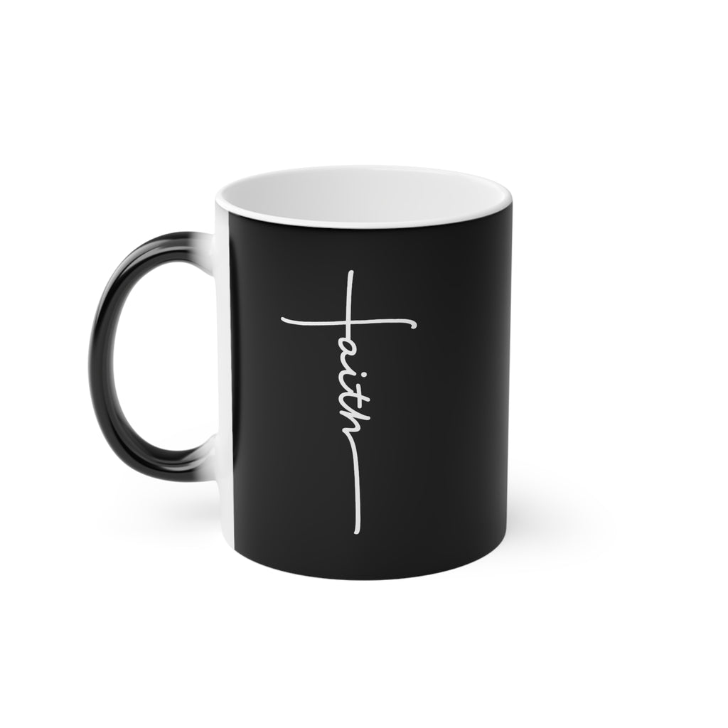 Faith Black Coffee Mug – Inspirational Christian Ceramic Cup with Cross Script Design