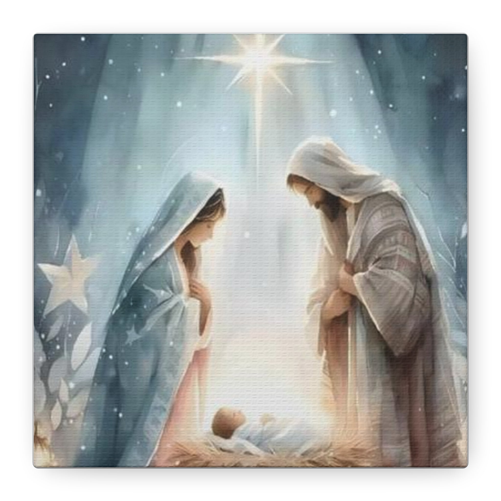 Holy Family Nativity Canvas Wall Art – Mary and Joseph Christian Christmas Artwork, Faith-Inspired Home Décor