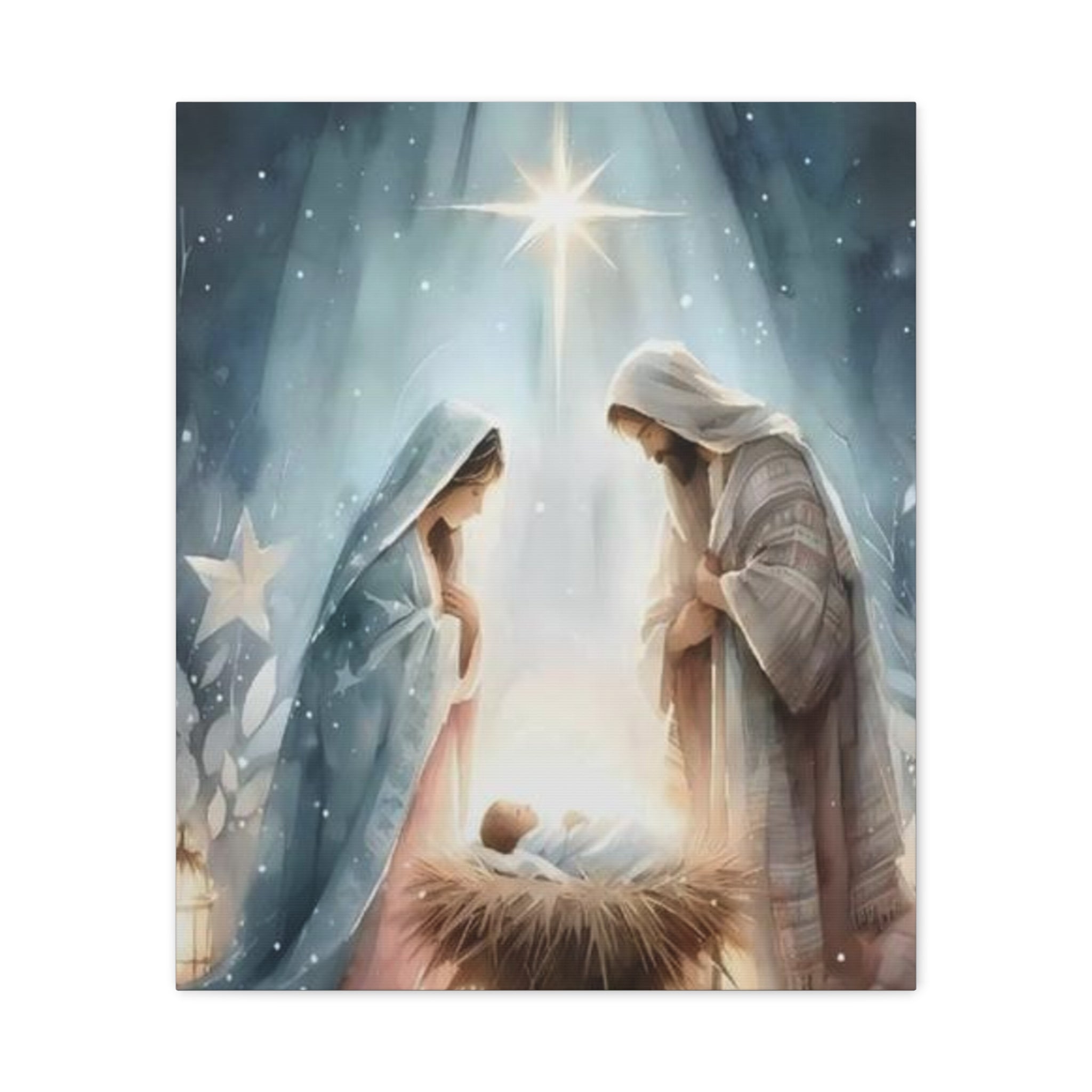 Holy Family Nativity Canvas Wall Art – Mary and Joseph Christian Christmas Artwork, Faith-Inspired Home Décor